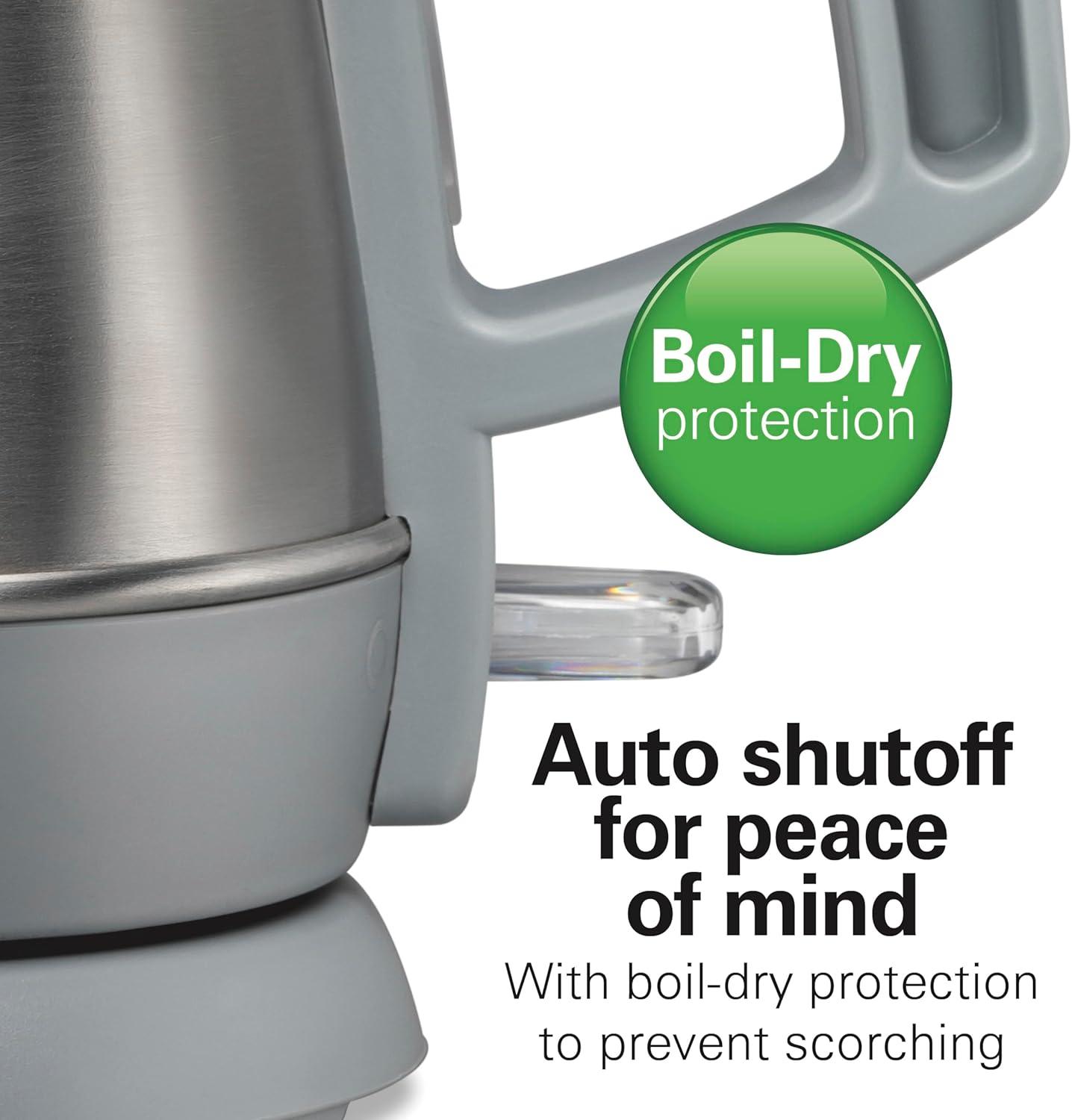 image:imageHamilton Beach 1 Liter Electric Kettle Water Boiler amp Heater Fast 1500 Watts BPA Free Interior Cordless Serving AutoShutoff and BoilDry Protection Cord Wrap Stainless Steel 41065
