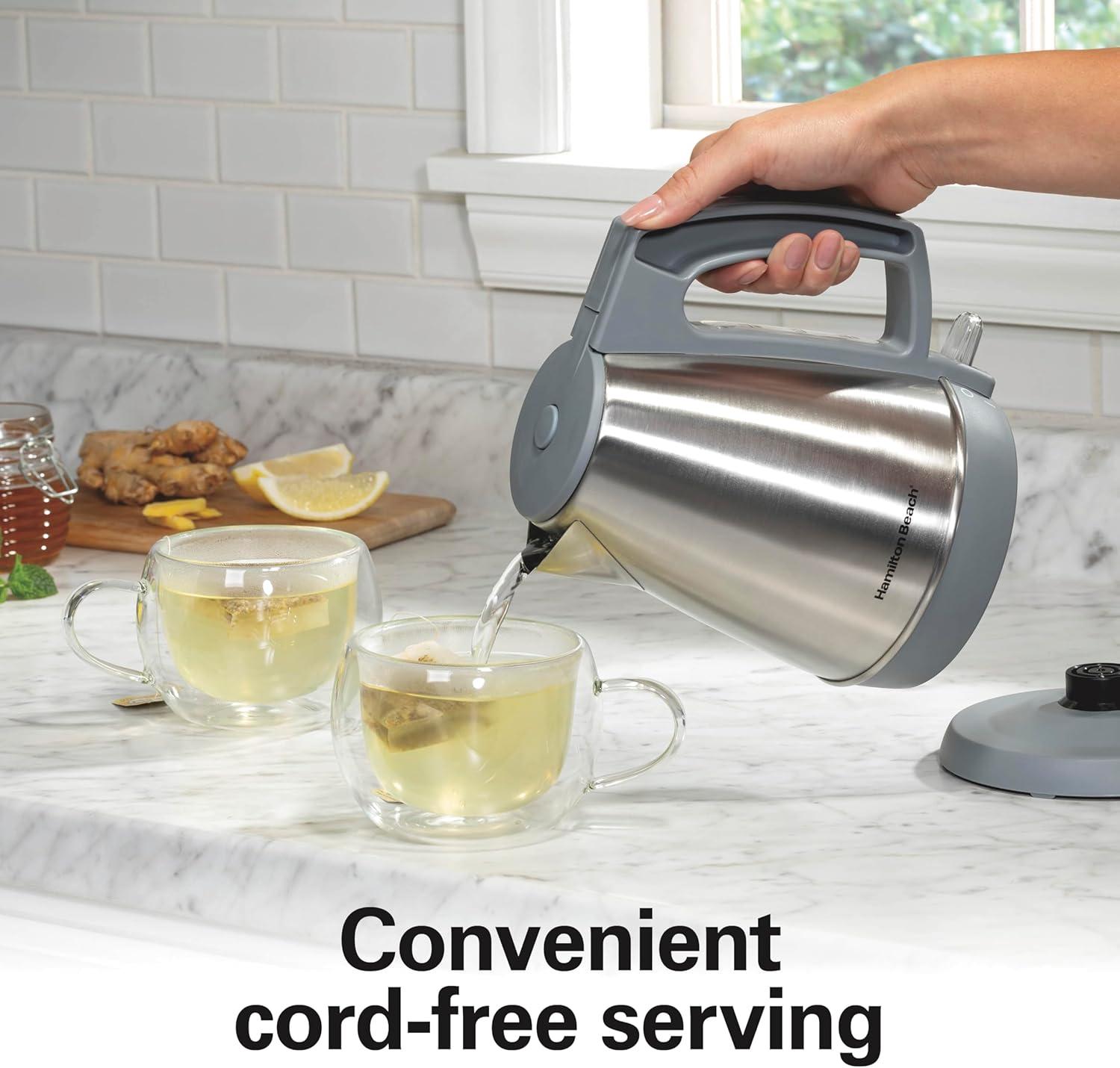 image:imageHamilton Beach 1 Liter Electric Kettle Water Boiler amp Heater Fast 1500 Watts BPA Free Interior Cordless Serving AutoShutoff and BoilDry Protection Cord Wrap Stainless Steel 41065