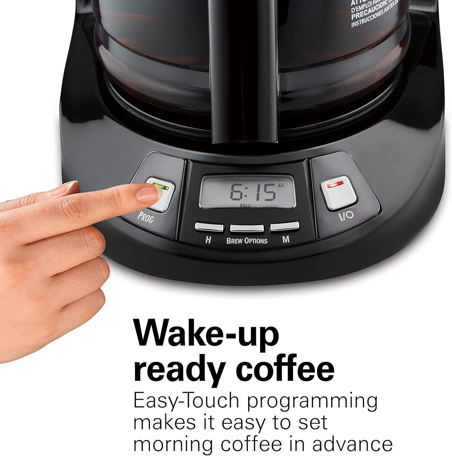 image:imageHamilton Beach 12 Cup Programmable Drip Coffee Maker Machine Regular amp Bold Brew Options Auto Pause and Pour Glass Carafe Black Stainless 46293JBlack Stainless