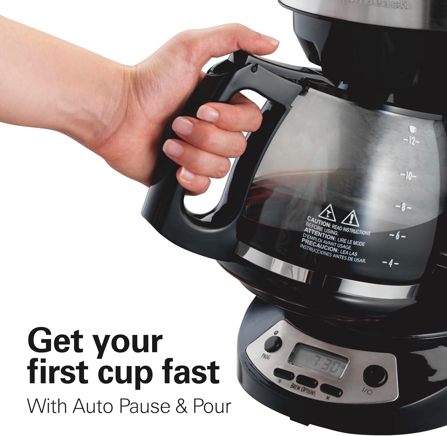 image:imageHamilton Beach 12 Cup Programmable Drip Coffee Maker Machine Regular amp Bold Brew Options Auto Pause and Pour Glass Carafe Black Stainless 46293JBlack with Stainless Accents