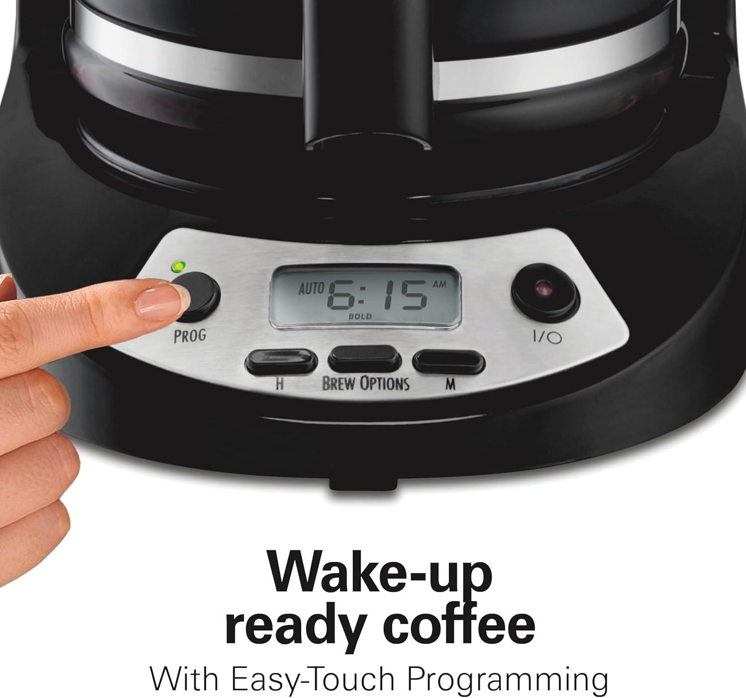 image:imageHamilton Beach 12 Cup Programmable Drip Coffee Maker Machine Regular amp Bold Brew Options Auto Pause and Pour Glass Carafe Black Stainless 46293JBlack with Stainless Accents