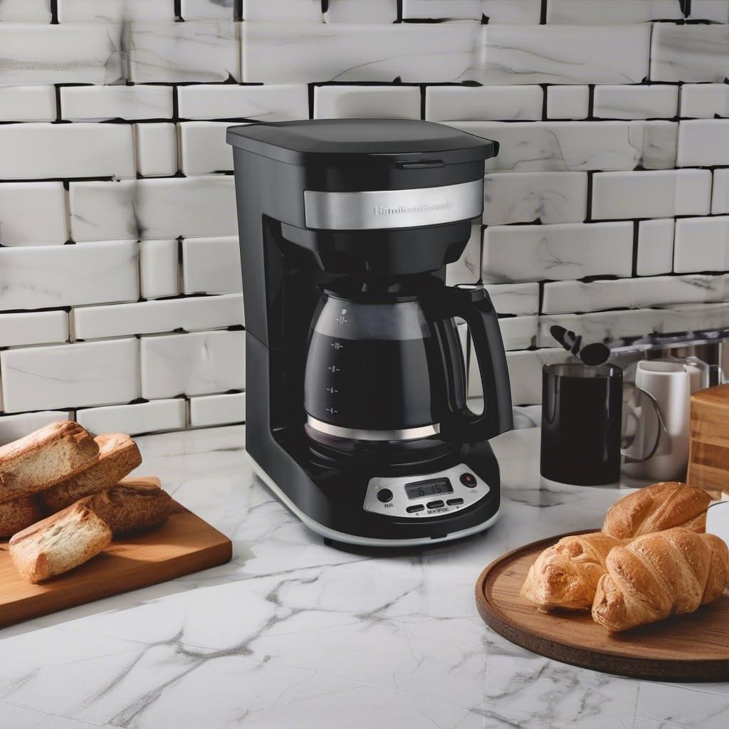 image:imageHamilton Beach 12 Cup Programmable Drip Coffee Maker Machine Regular amp Bold Brew Options Auto Pause and Pour Glass Carafe Black Stainless 46293JBlack with Stainless Accents