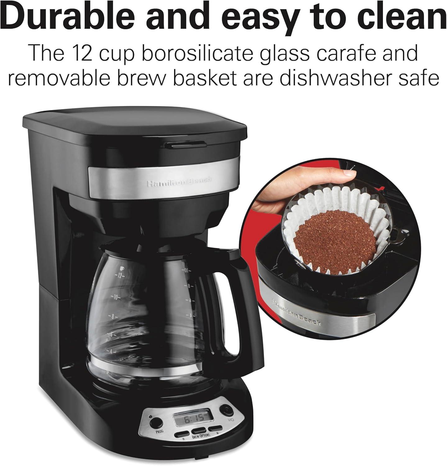 image:imageHamilton Beach 12 Cup Programmable Drip Coffee Maker Machine Regular amp Bold Brew Options Auto Pause and Pour Glass Carafe Black Stainless 46293JBlack with Stainless Accents