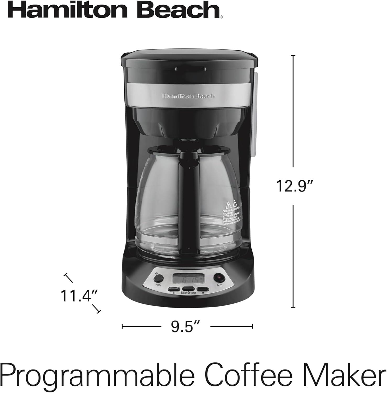 image:imageHamilton Beach 12 Cup Programmable Drip Coffee Maker Machine Regular amp Bold Brew Options Auto Pause and Pour Glass Carafe Black Stainless 46293JBlack with Stainless Accents