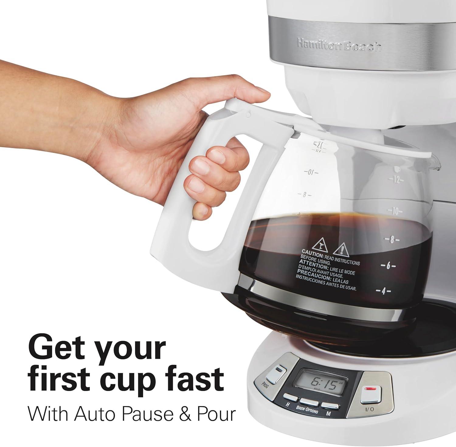 image:imageHamilton Beach 12 Cup Programmable Drip Coffee Maker Machine Regular amp Bold Brew Options Auto Pause and Pour Glass Carafe Black Stainless 46293JWhite