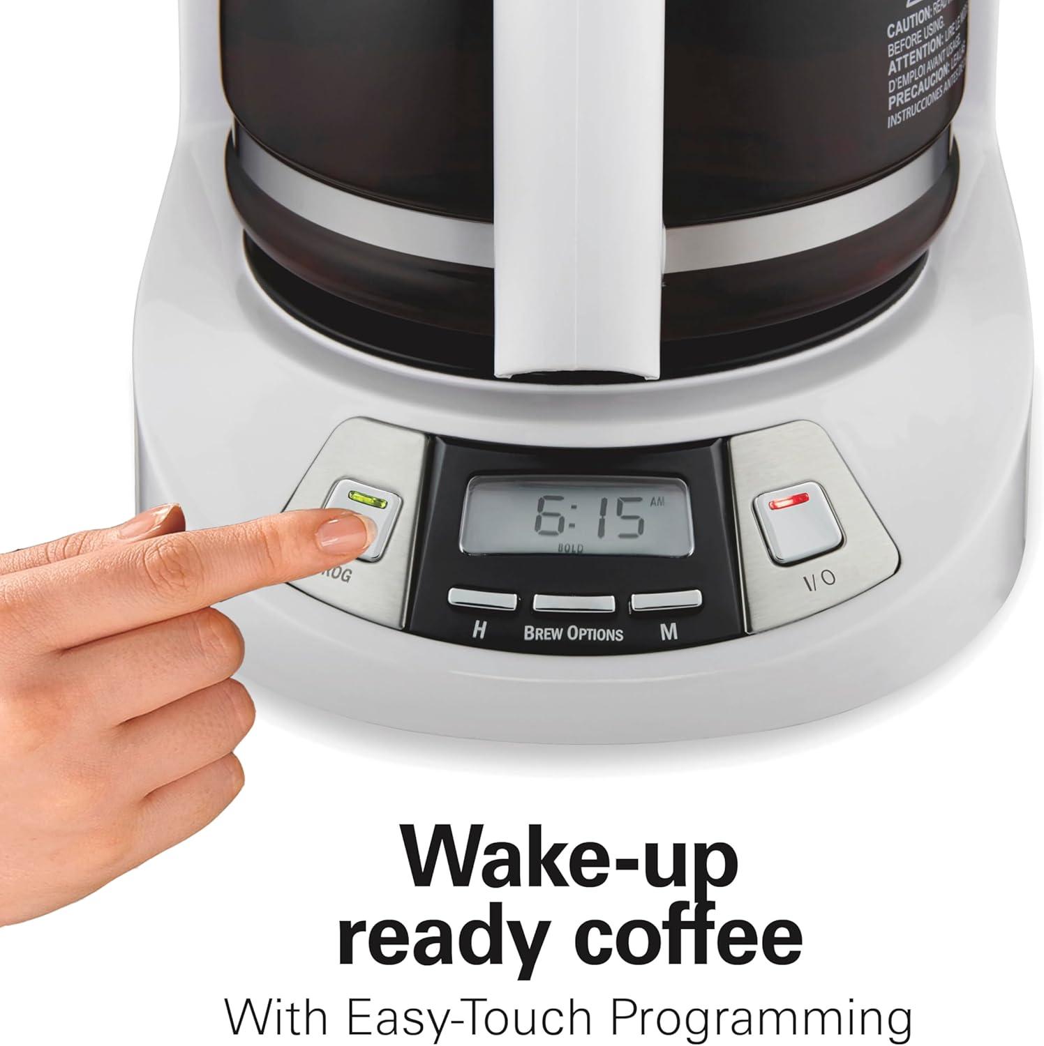 image:imageHamilton Beach 12 Cup Programmable Drip Coffee Maker Machine Regular amp Bold Brew Options Auto Pause and Pour Glass Carafe Black Stainless 46293JWhite