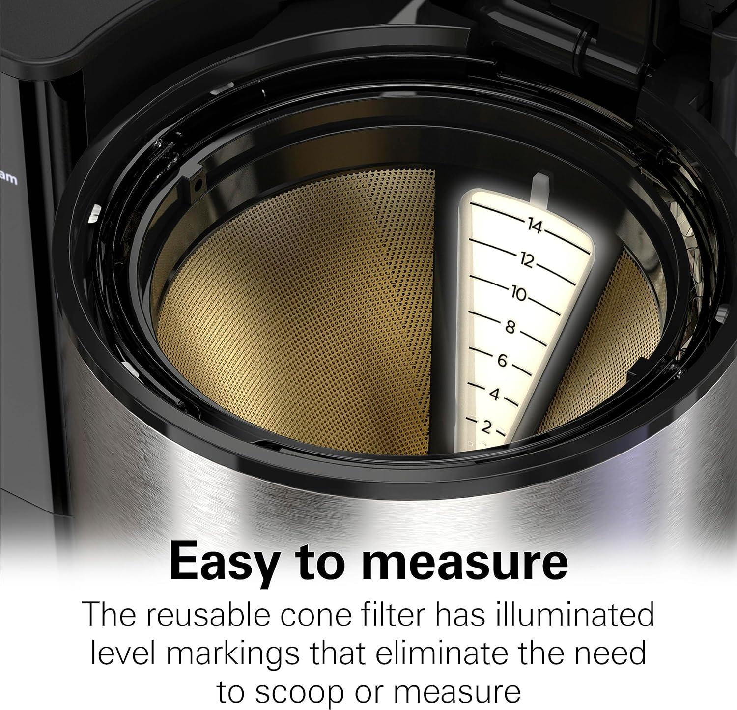 image:imageHamilton Beach 14 Cup Programmable Coffee Maker with Easy Measure Light Up Reusable Filter Removable 70 Oz Water Reservoir Black and Stainless Steel