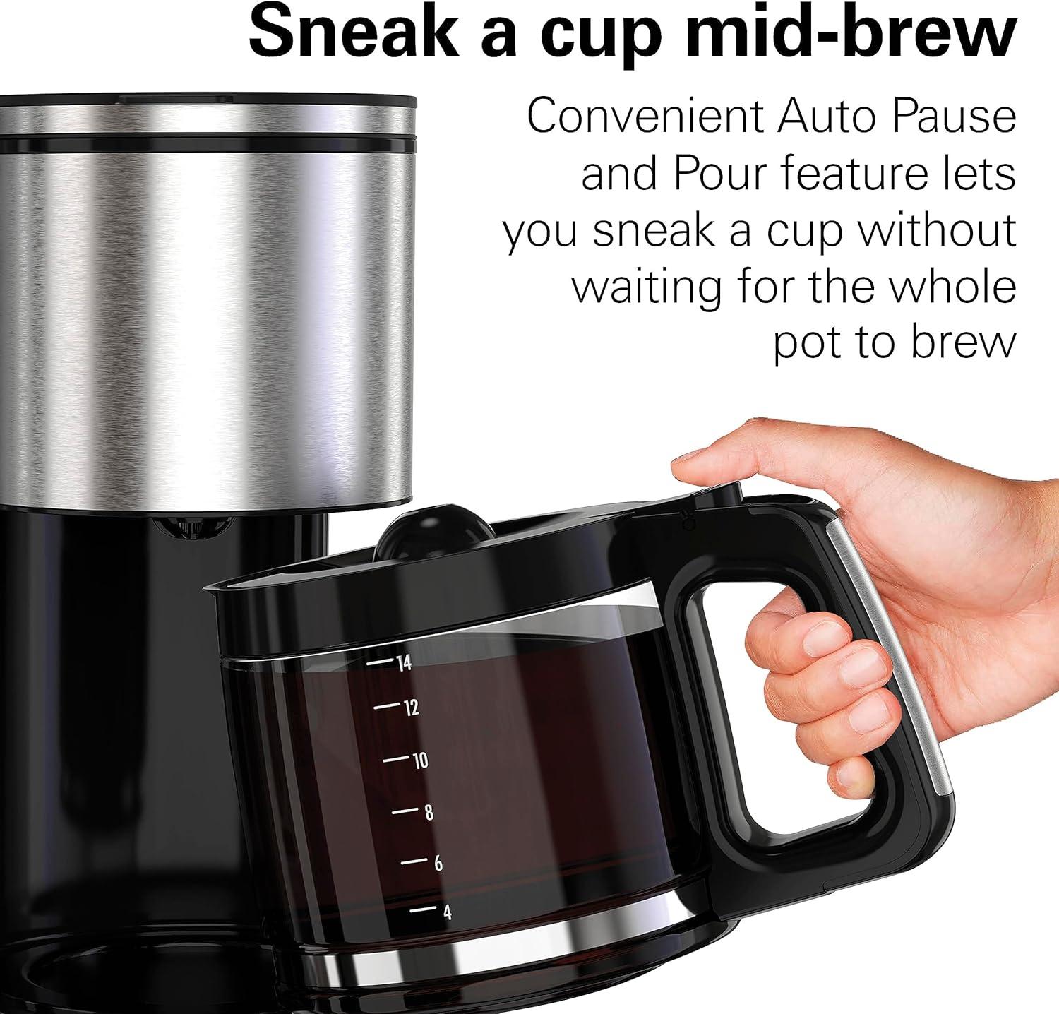 image:imageHamilton Beach 14 Cup Programmable Coffee Maker with Easy Measure Light Up Reusable Filter Removable 70 Oz Water Reservoir Black and Stainless Steel