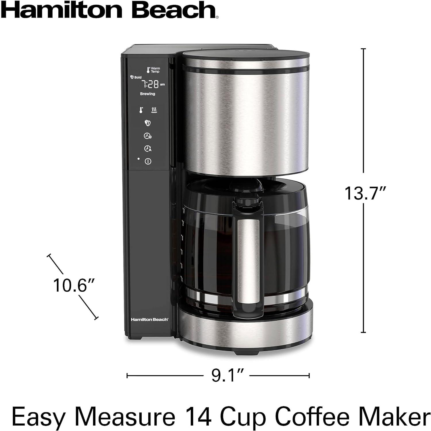 image:imageHamilton Beach 14 Cup Programmable Coffee Maker with Easy Measure Light Up Reusable Filter Removable 70 Oz Water Reservoir Black and Stainless Steel