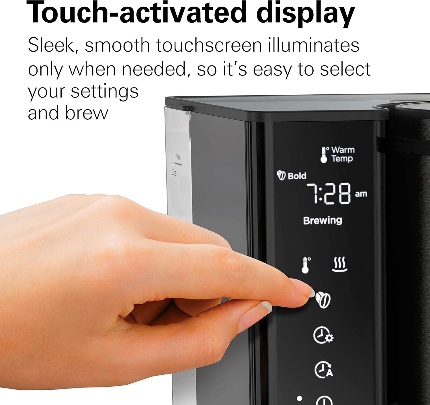 image:imageHamilton Beach 14 Cup Programmable Coffee Maker with Easy Measure Light Up Reusable Filter Removable 70 Oz Water Reservoir Black and Stainless Steel