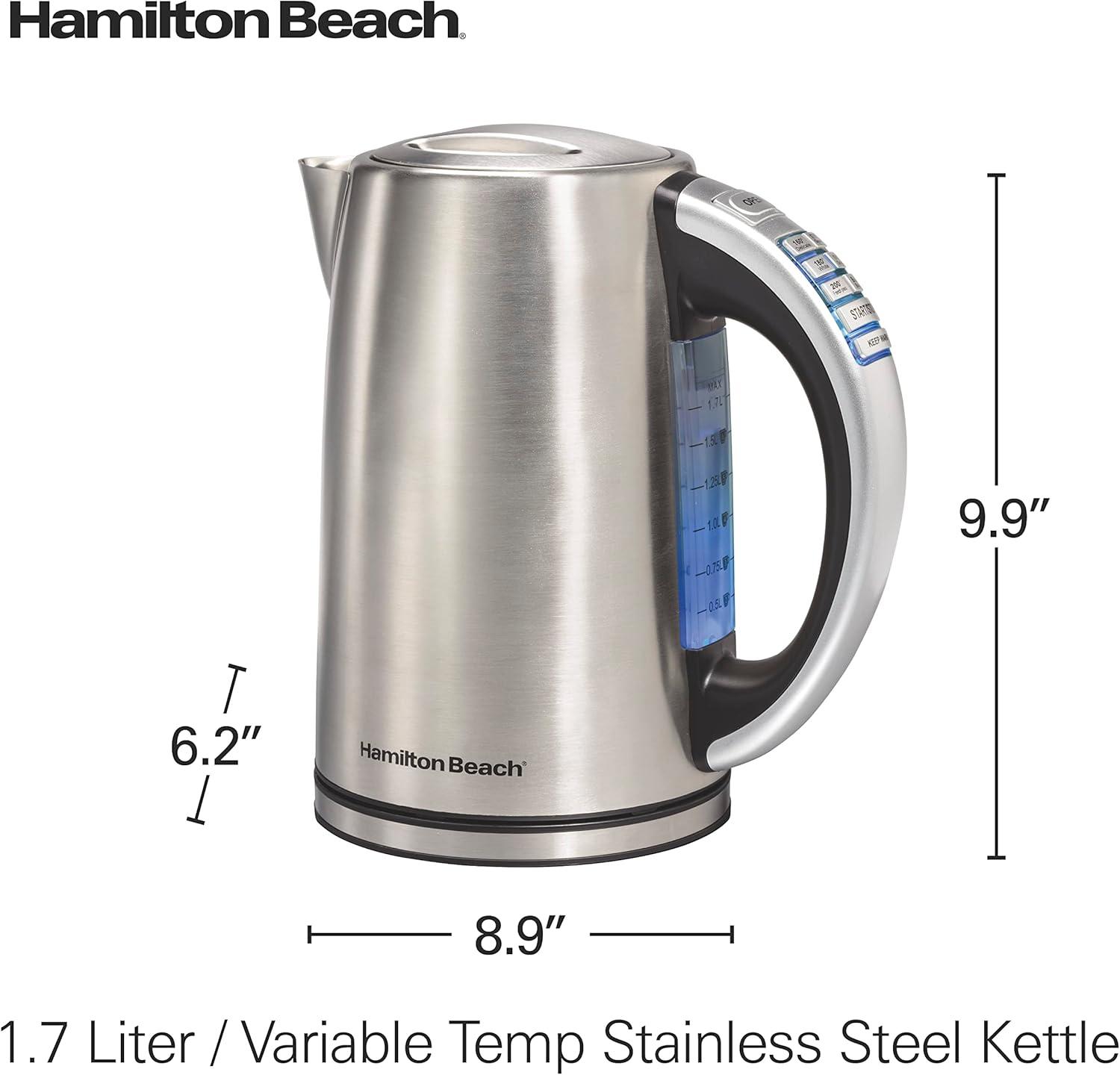 image:imageHamilton Beach 17 Liter Temperature Control Electric Kettle Water Boiler amp Heater Fast Boiling 1500 Watts BPA Free Cordless AutoShutoff and BoilDry Protection Stainless Steel 41020R18 Quarts Pack of 2