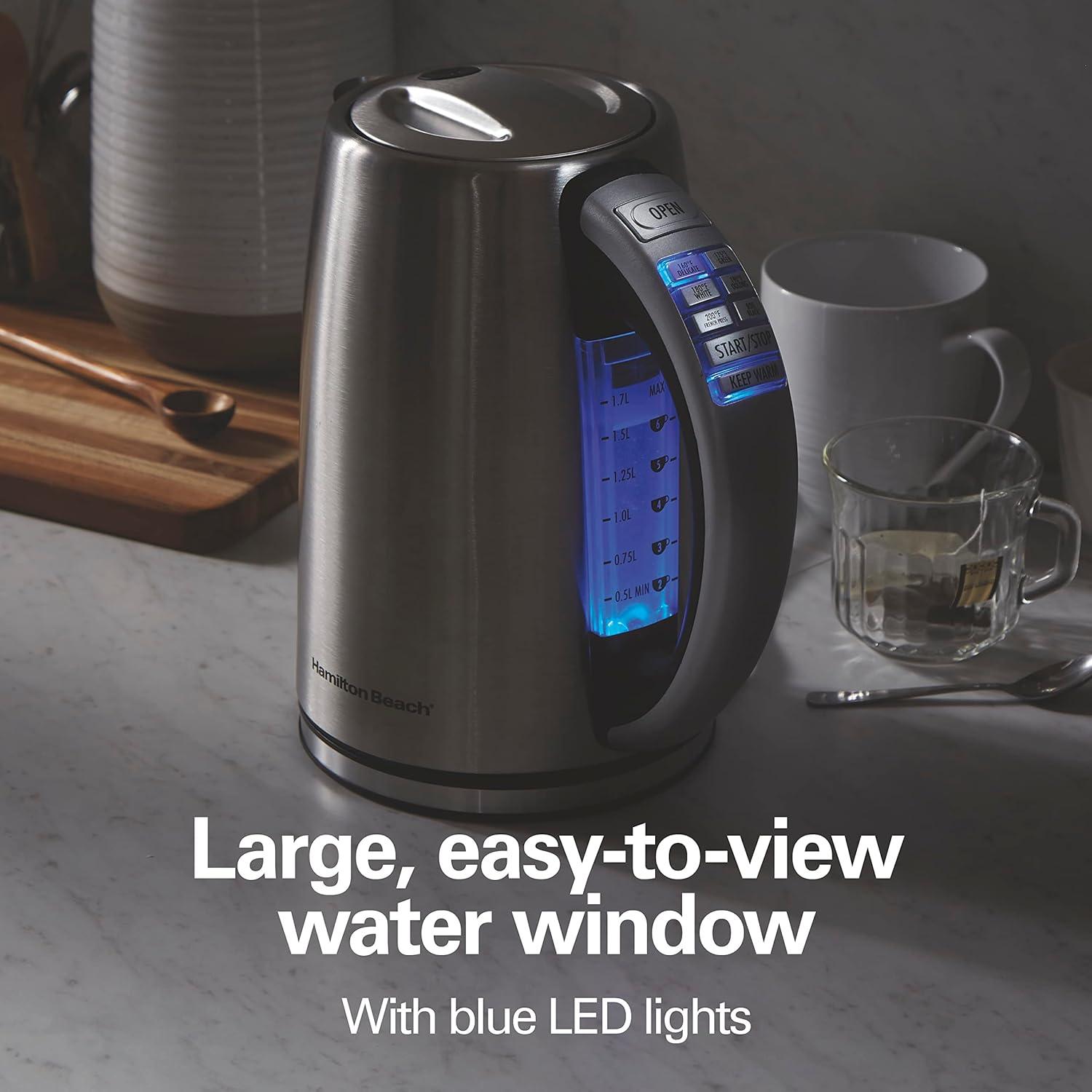 image:imageHamilton Beach 17 Liter Temperature Control Electric Kettle Water Boiler amp Heater Fast Boiling 1500 Watts BPA Free Cordless AutoShutoff and BoilDry Protection Stainless Steel 41020R18 Quarts