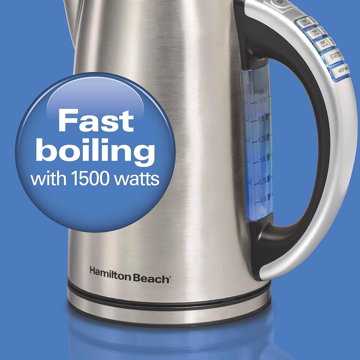 image:imageHamilton Beach 17 Liter Temperature Control Electric Kettle Water Boiler amp Heater Fast Boiling 1500 Watts BPA Free Cordless AutoShutoff and BoilDry Protection Stainless Steel 41020R18 Quarts Pack of 2