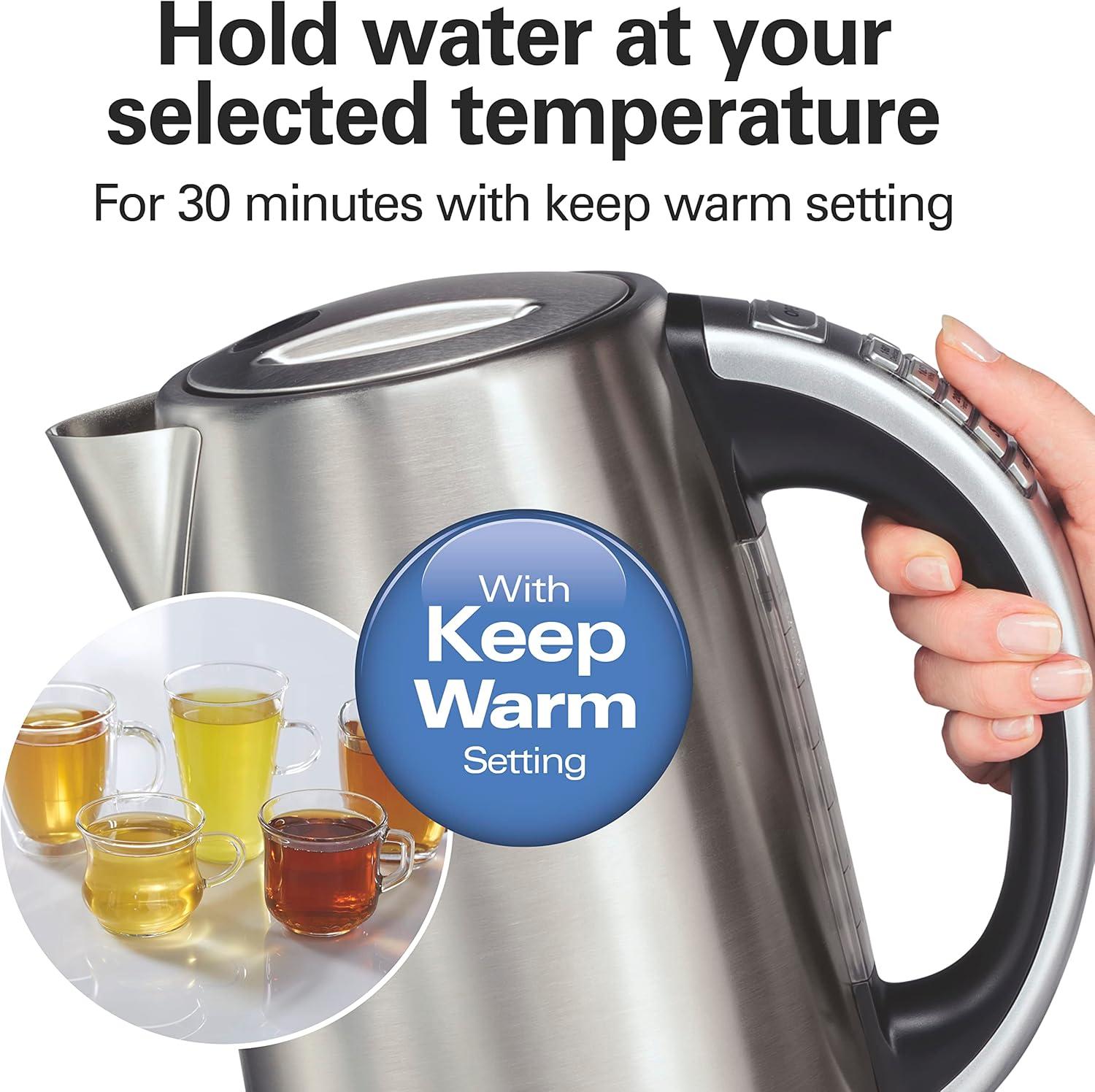 image:imageHamilton Beach 17 Liter Temperature Control Electric Kettle Water Boiler amp Heater Fast Boiling 1500 Watts BPA Free Cordless AutoShutoff and BoilDry Protection Stainless Steel 41020R18 Quarts