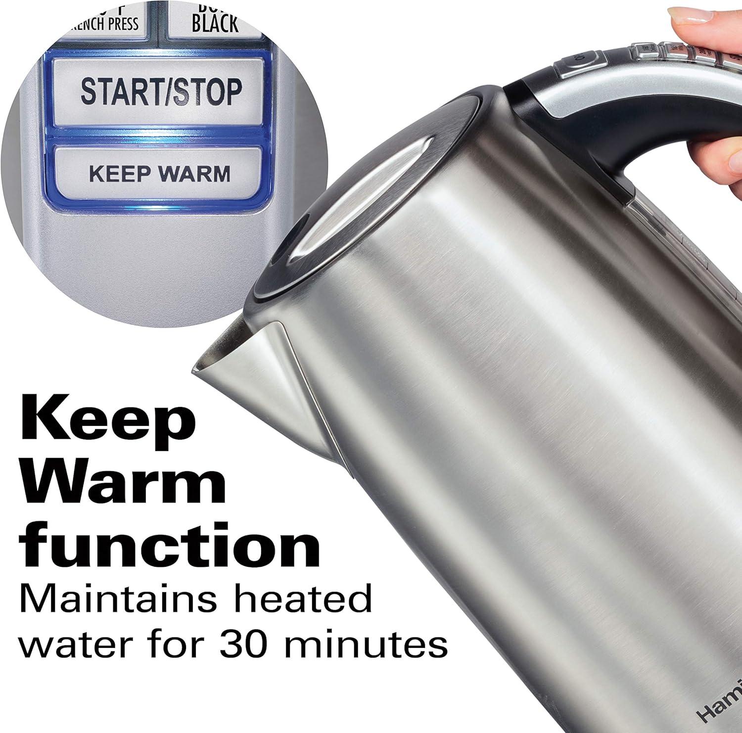 image:imageHamilton Beach 17 Liter Temperature Control Electric Kettle Water Boiler amp Heater Fast Boiling 1500 Watts BPA Free Cordless AutoShutoff and BoilDry Protection Stainless Steel 41020R18 Quarts