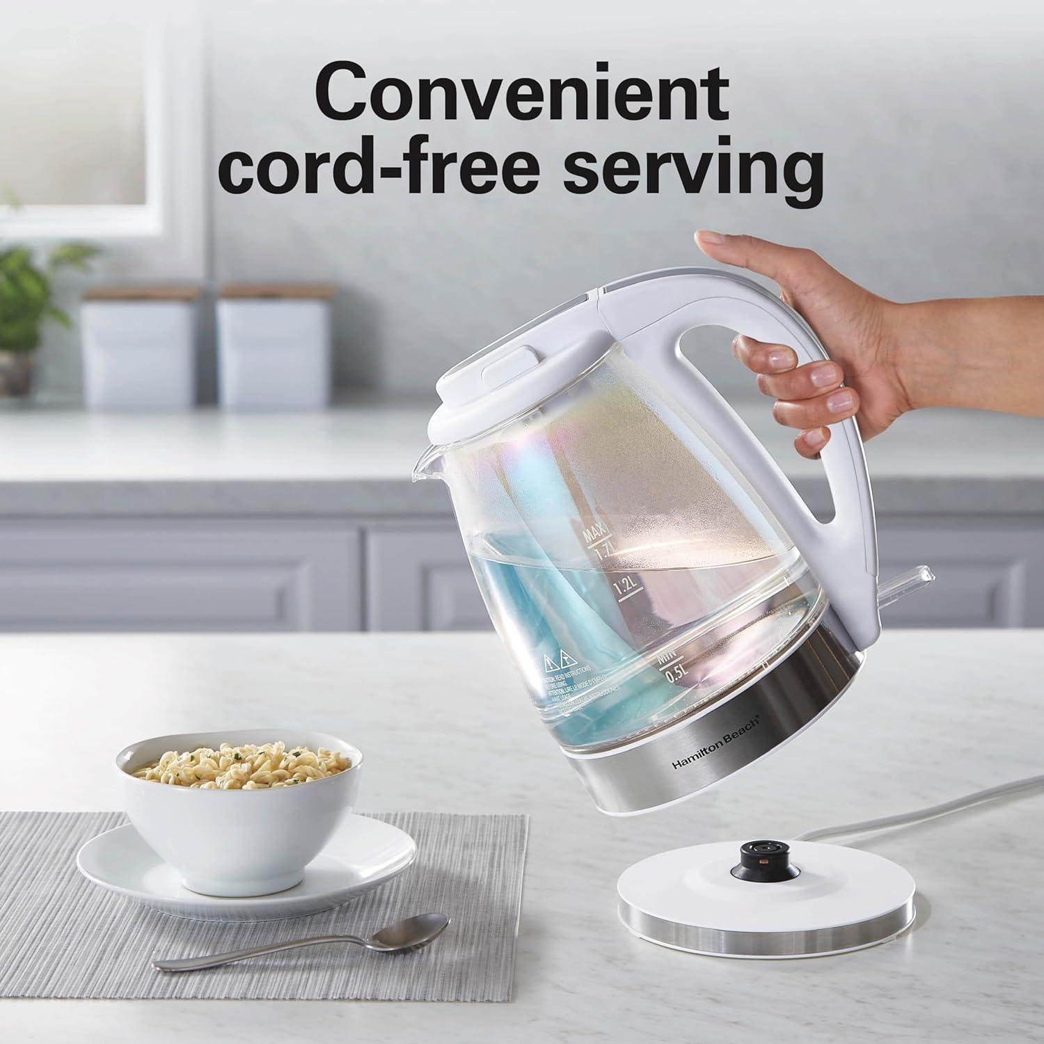 image:imageHamilton Beach 17L Electric Tea Kettle Water Boiler amp Heater LED Indicator BuiltIn Mesh Filter AutoShutoff amp BoilDry Protection Cordless Serving Iridescent Clear Glass 41055Iridescent Clear Glass