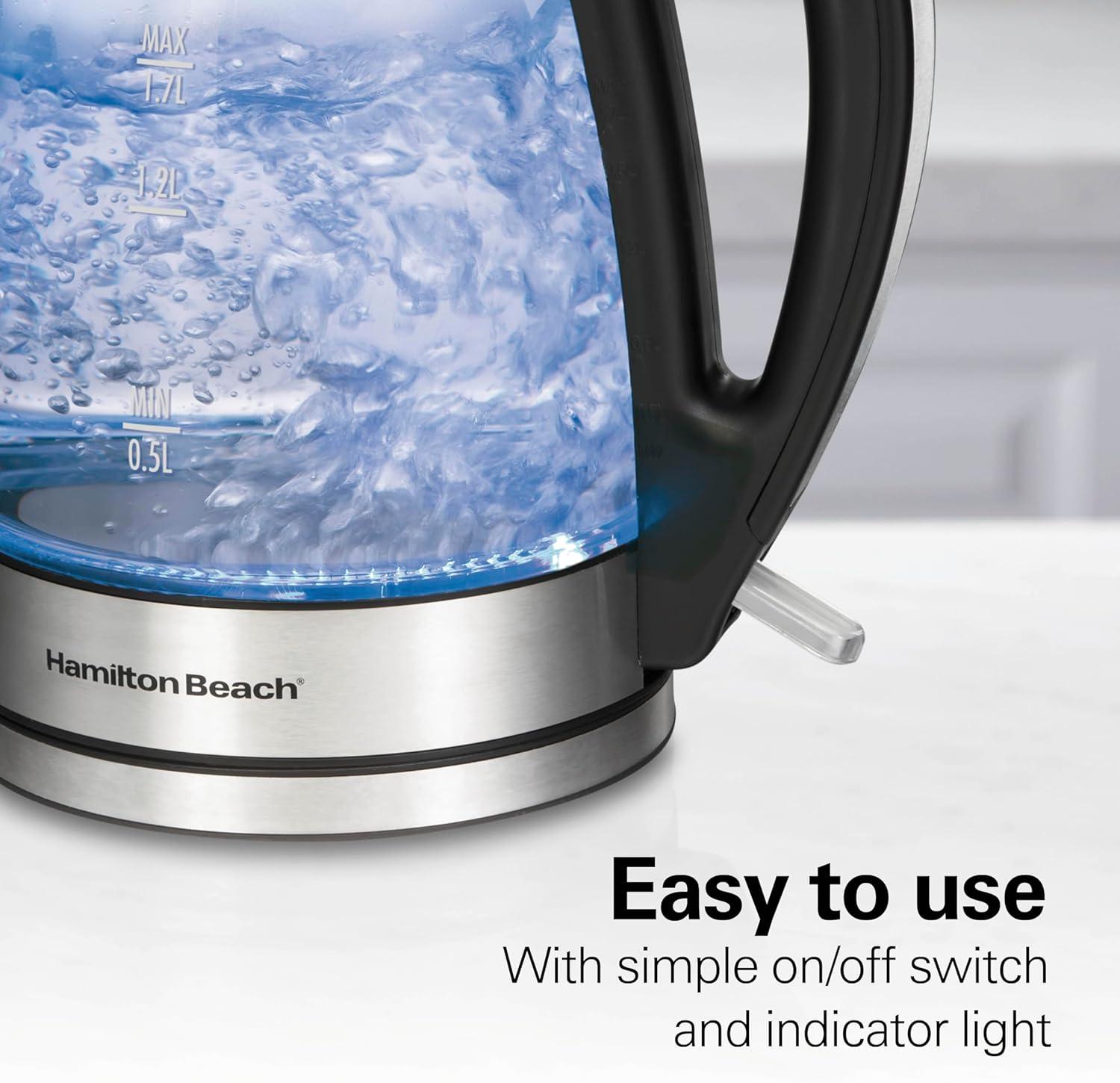 image:imageHamilton Beach 17L Electric Tea Kettle Water Boiler amp Heater LED Indicator BuiltIn Mesh Filter AutoShutoff amp BoilDry Protection Cordless Serving Iridescent Clear Glass 41055Clear Glass