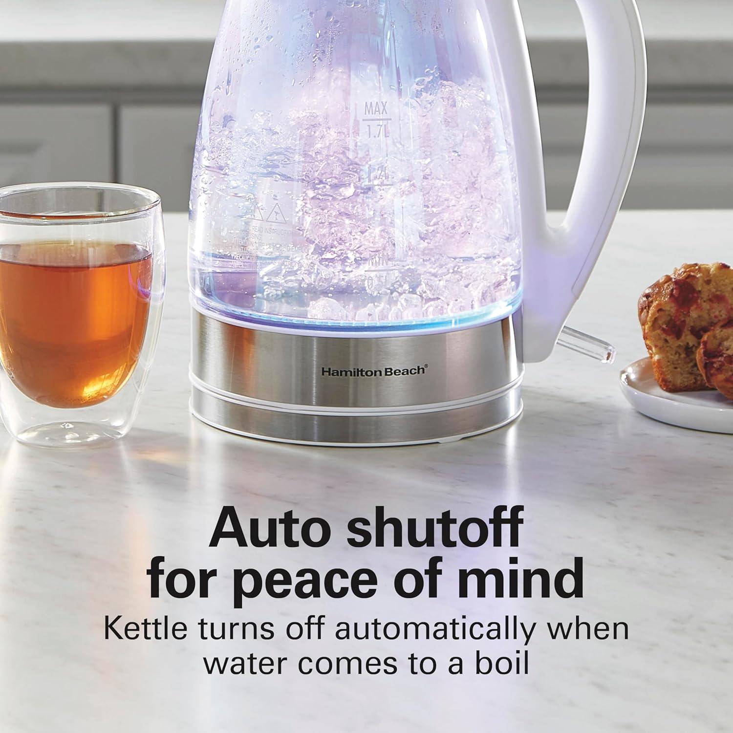 image:imageHamilton Beach 17L Electric Tea Kettle Water Boiler amp Heater LED Indicator BuiltIn Mesh Filter AutoShutoff amp BoilDry Protection Cordless Serving Iridescent Clear Glass 41055Iridescent Clear Glass
