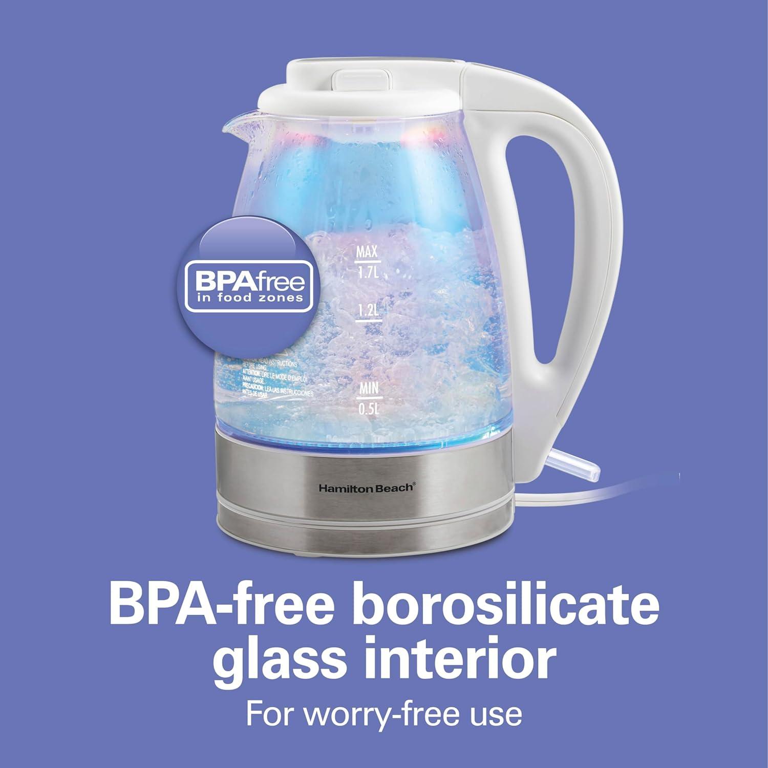 image:imageHamilton Beach 17L Electric Tea Kettle Water Boiler amp Heater LED Indicator BuiltIn Mesh Filter AutoShutoff amp BoilDry Protection Cordless Serving Iridescent Clear Glass 41055Iridescent Clear Glass