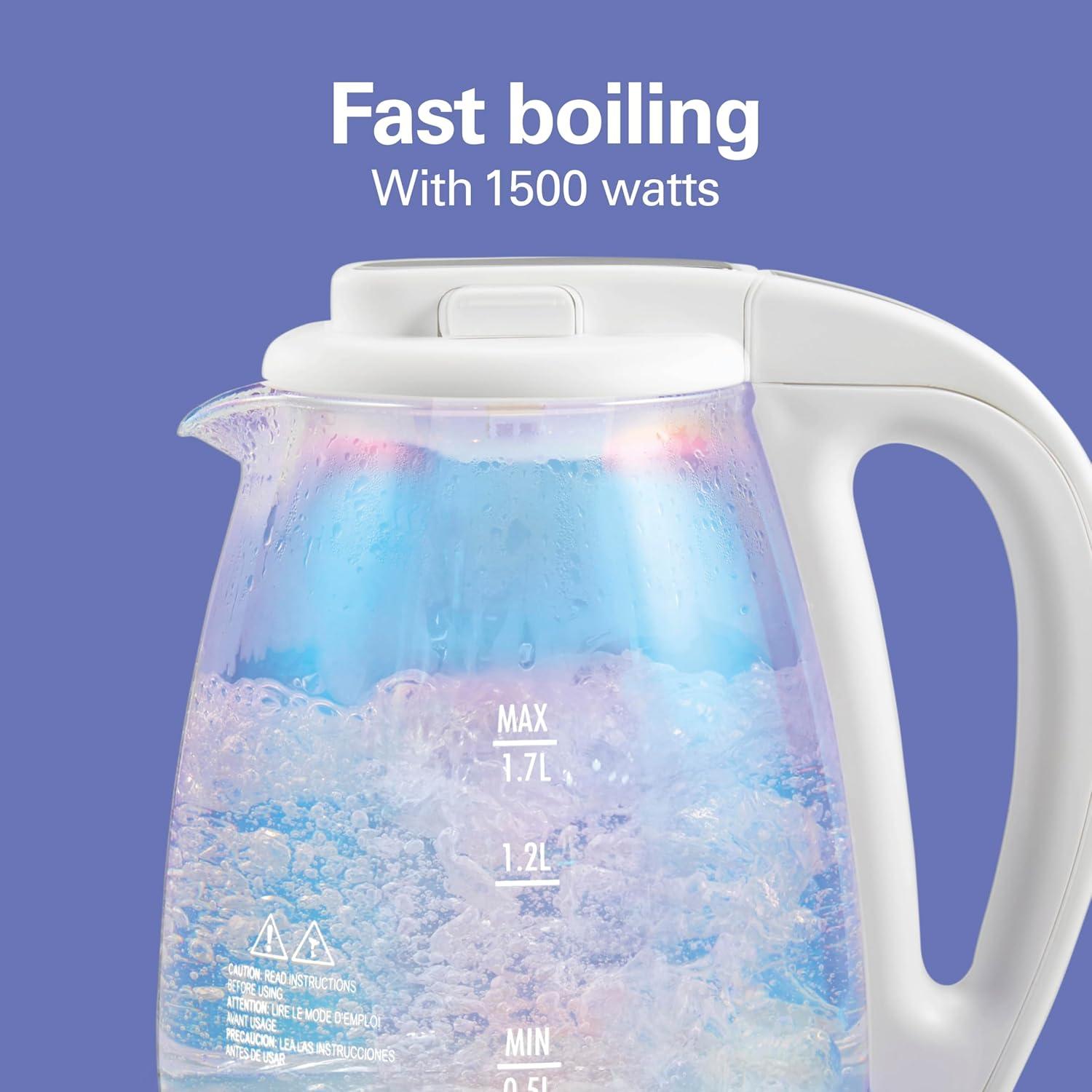 image:imageHamilton Beach 17L Electric Tea Kettle Water Boiler amp Heater LED Indicator BuiltIn Mesh Filter AutoShutoff amp BoilDry Protection Cordless Serving Iridescent Clear Glass 41055Iridescent Clear Glass