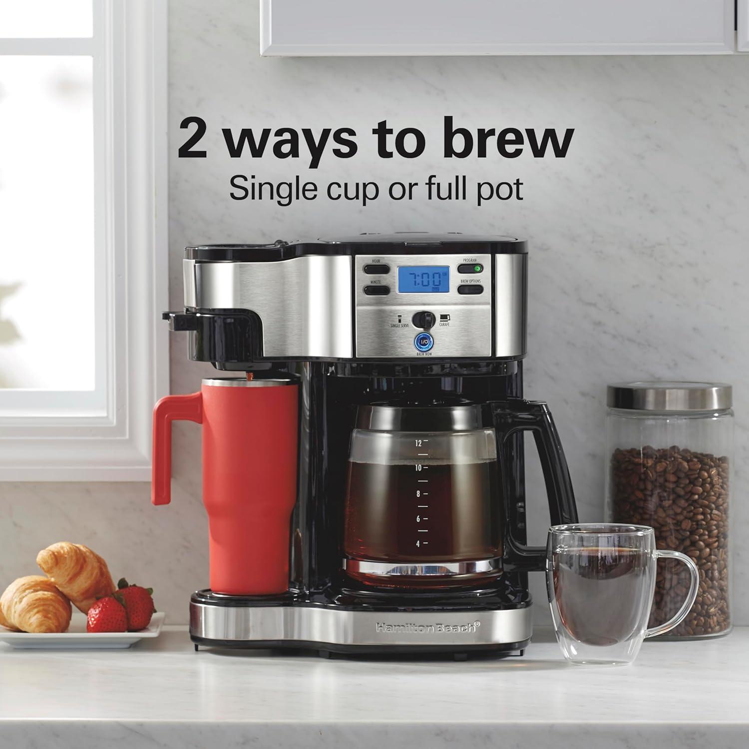 image:imageHamilton Beach 2Way Programmable Coffee Maker 12 Cup Glass Carafe And Single Serve Coffee Maker Black with Stainless Steel Accents 49980RGBlack