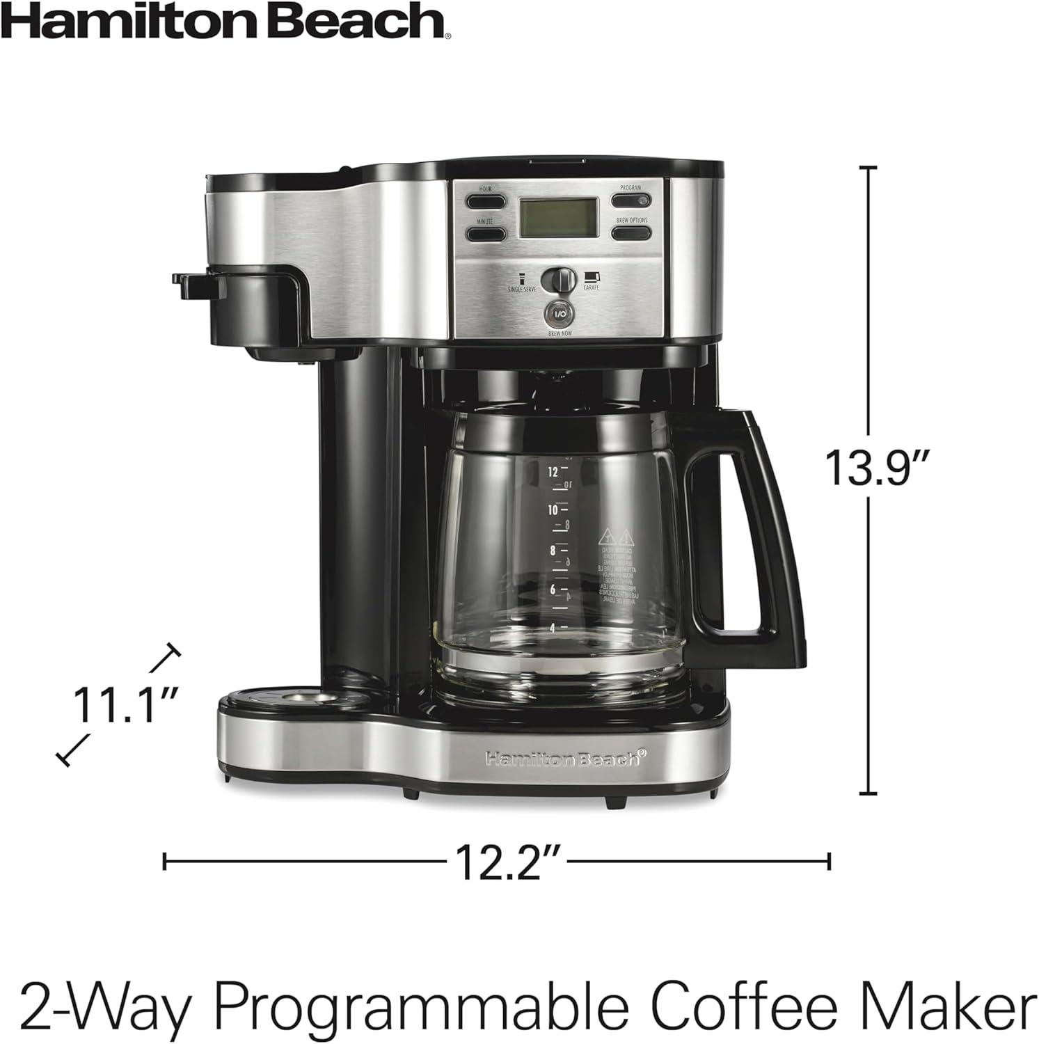image:imageHamilton Beach 2Way Programmable Coffee Maker 12 Cup Glass Carafe And Single Serve Coffee Maker Black with Stainless Steel Accents 49980RGBlack