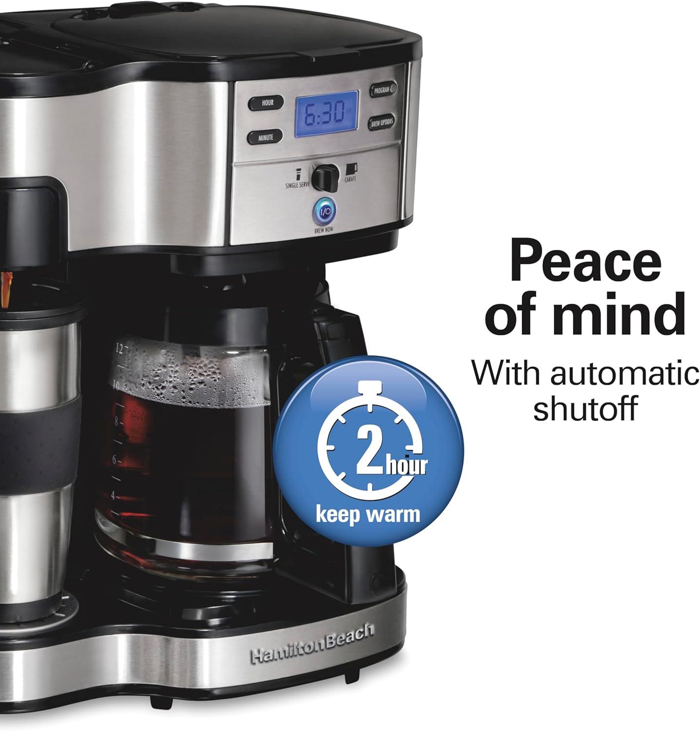 image:imageHamilton Beach 2Way Programmable Coffee Maker 12 Cup Glass Carafe And Single Serve Coffee Maker Black with Stainless Steel Accents 49980RGBlack