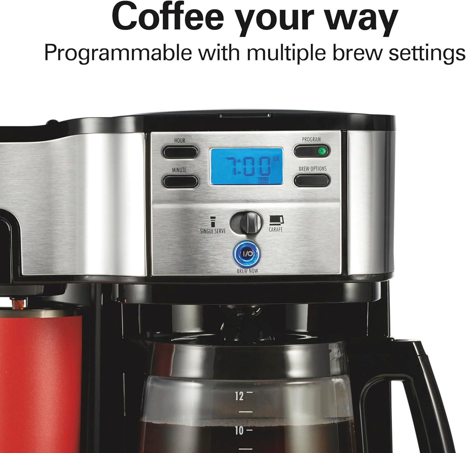 image:imageHamilton Beach 2Way Programmable Coffee Maker 12 Cup Glass Carafe And Single Serve Coffee Maker Black with Stainless Steel Accents 49980RGBlack