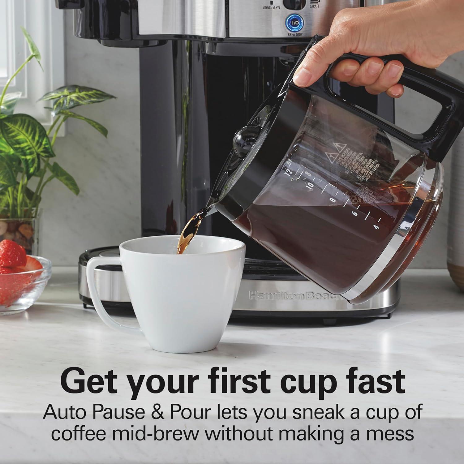 image:imageHamilton Beach 2Way Programmable Coffee Maker 12 Cup Glass Carafe And Single Serve Coffee Maker Black with Stainless Steel Accents 49980RGBlack