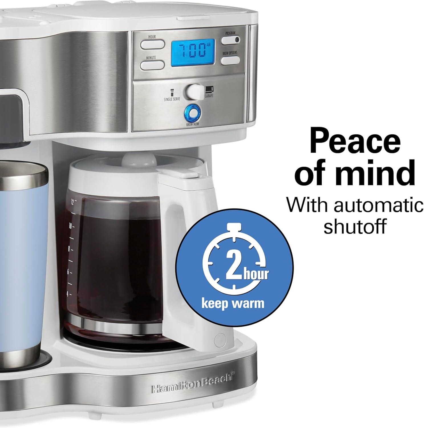 image:imageHamilton Beach 2Way Programmable Coffee Maker 12 Cup Glass Carafe And Single Serve Coffee Maker Black with Stainless Steel Accents 49980RGWhite