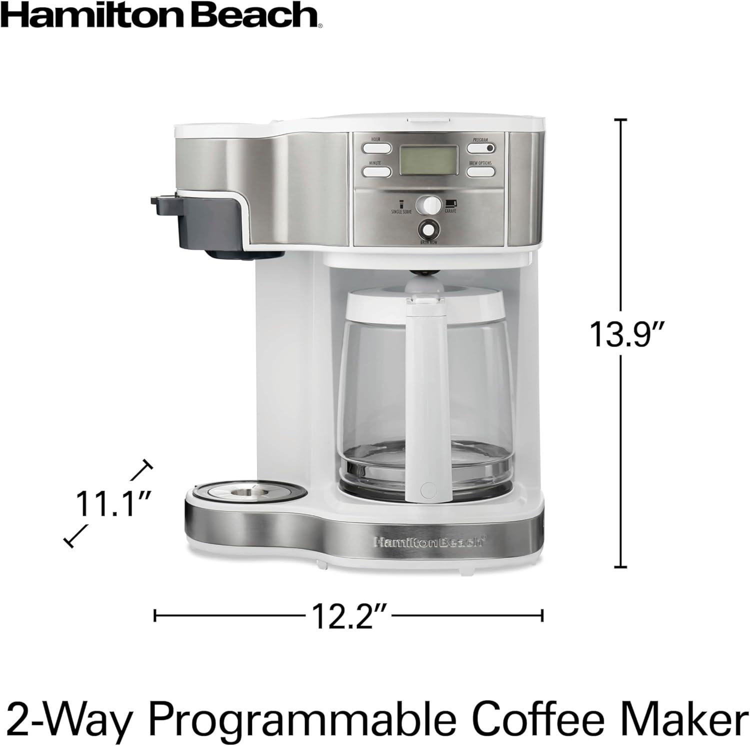 image:imageHamilton Beach 2Way Programmable Coffee Maker 12 Cup Glass Carafe And Single Serve Coffee Maker Black with Stainless Steel Accents 49980RGWhite