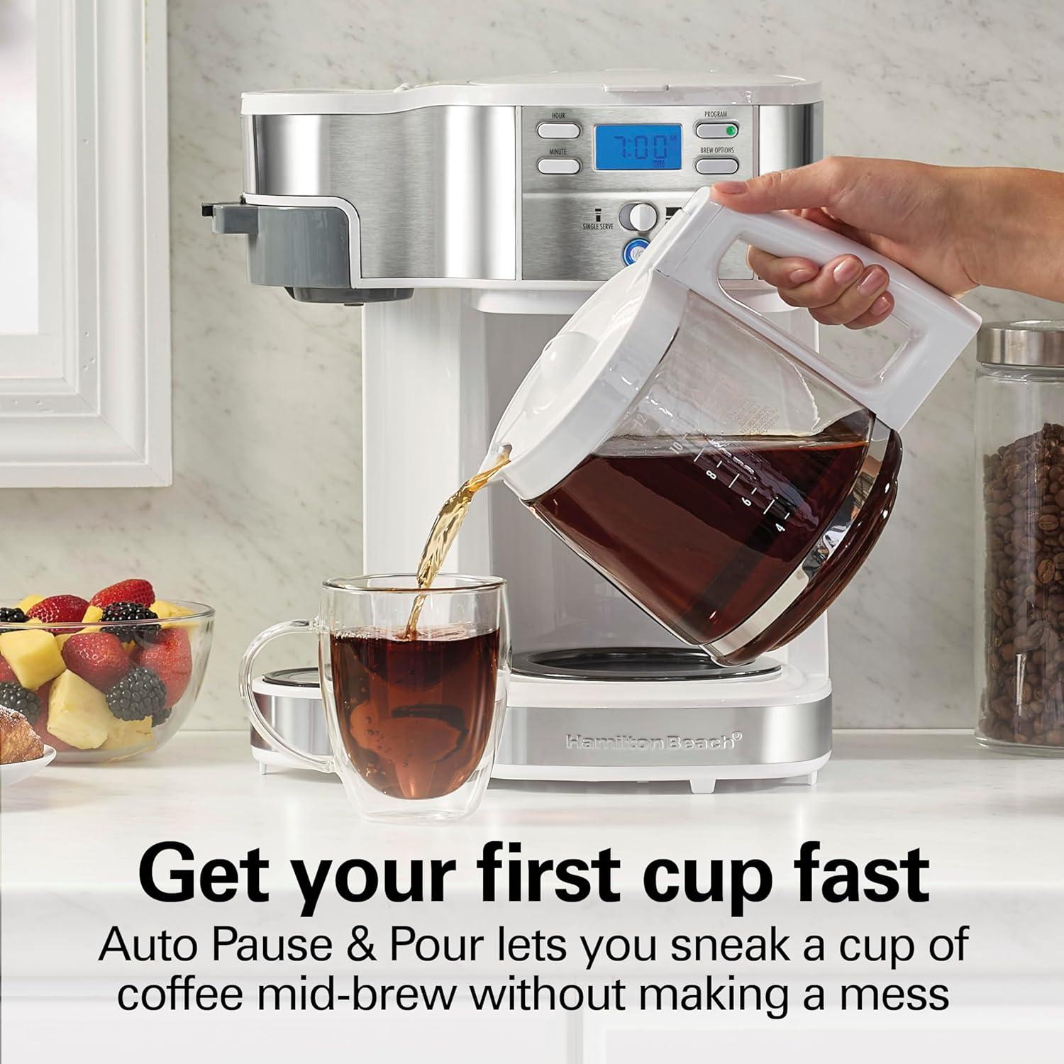 image:imageHamilton Beach 2Way Programmable Coffee Maker 12 Cup Glass Carafe And Single Serve Coffee Maker Black with Stainless Steel Accents 49980RGWhite