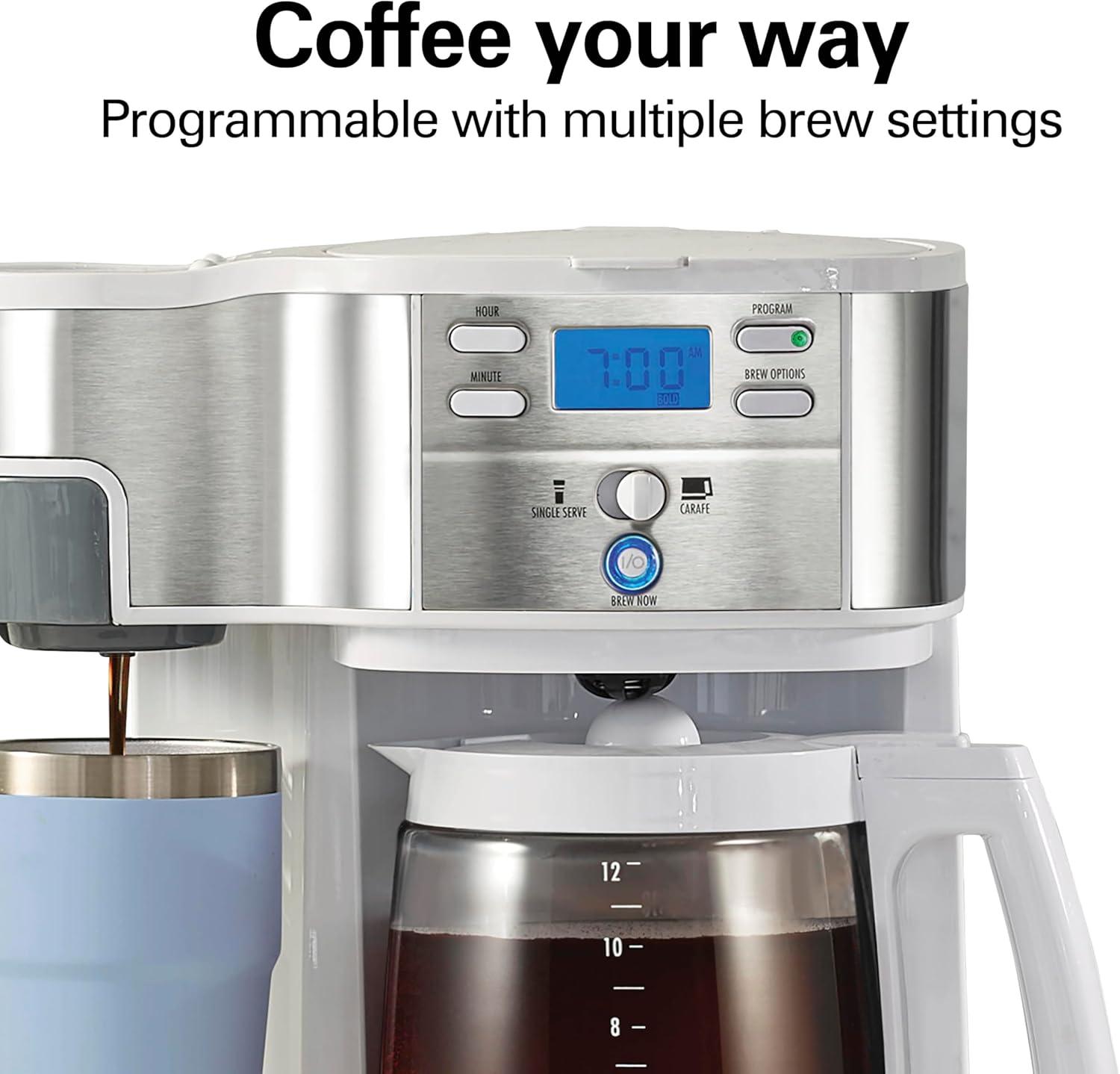 image:imageHamilton Beach 2Way Programmable Coffee Maker 12 Cup Glass Carafe And Single Serve Coffee Maker Black with Stainless Steel Accents 49980RGWhite