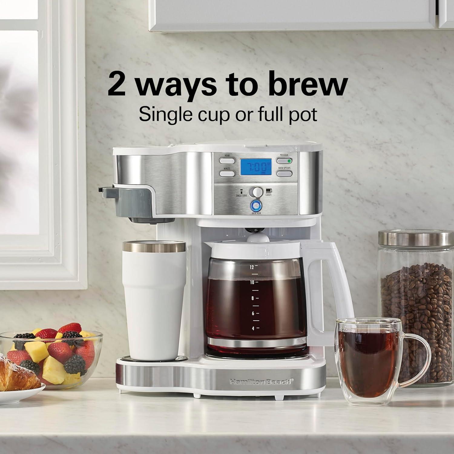 image:imageHamilton Beach 2Way Programmable Coffee Maker 12 Cup Glass Carafe And Single Serve Coffee Maker Black with Stainless Steel Accents 49980RGWhite