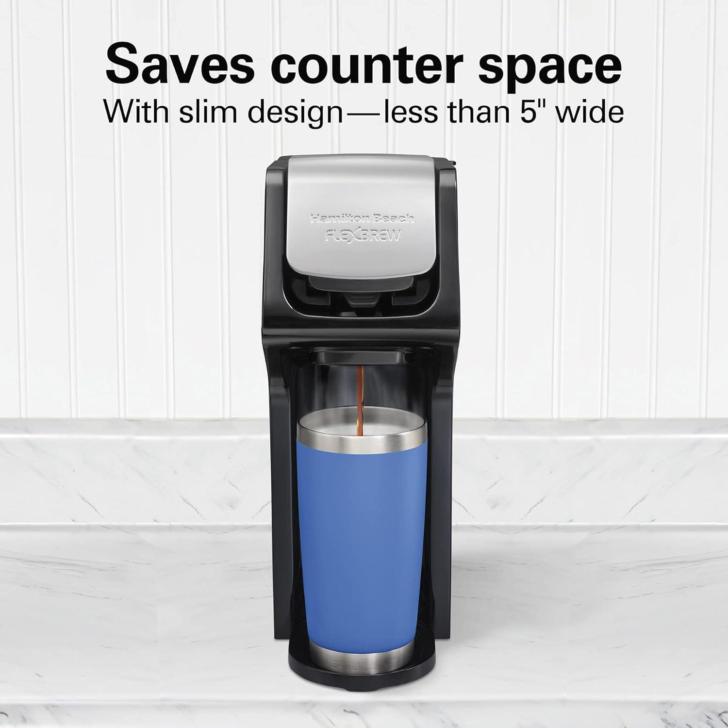image:imageHamilton Beach 49918 FlexBrew SingleServe Coffee Maker Compatible with Pod Packs and Grounds 14 oz Black Stainless Fast BrewBlack Fast Brewing