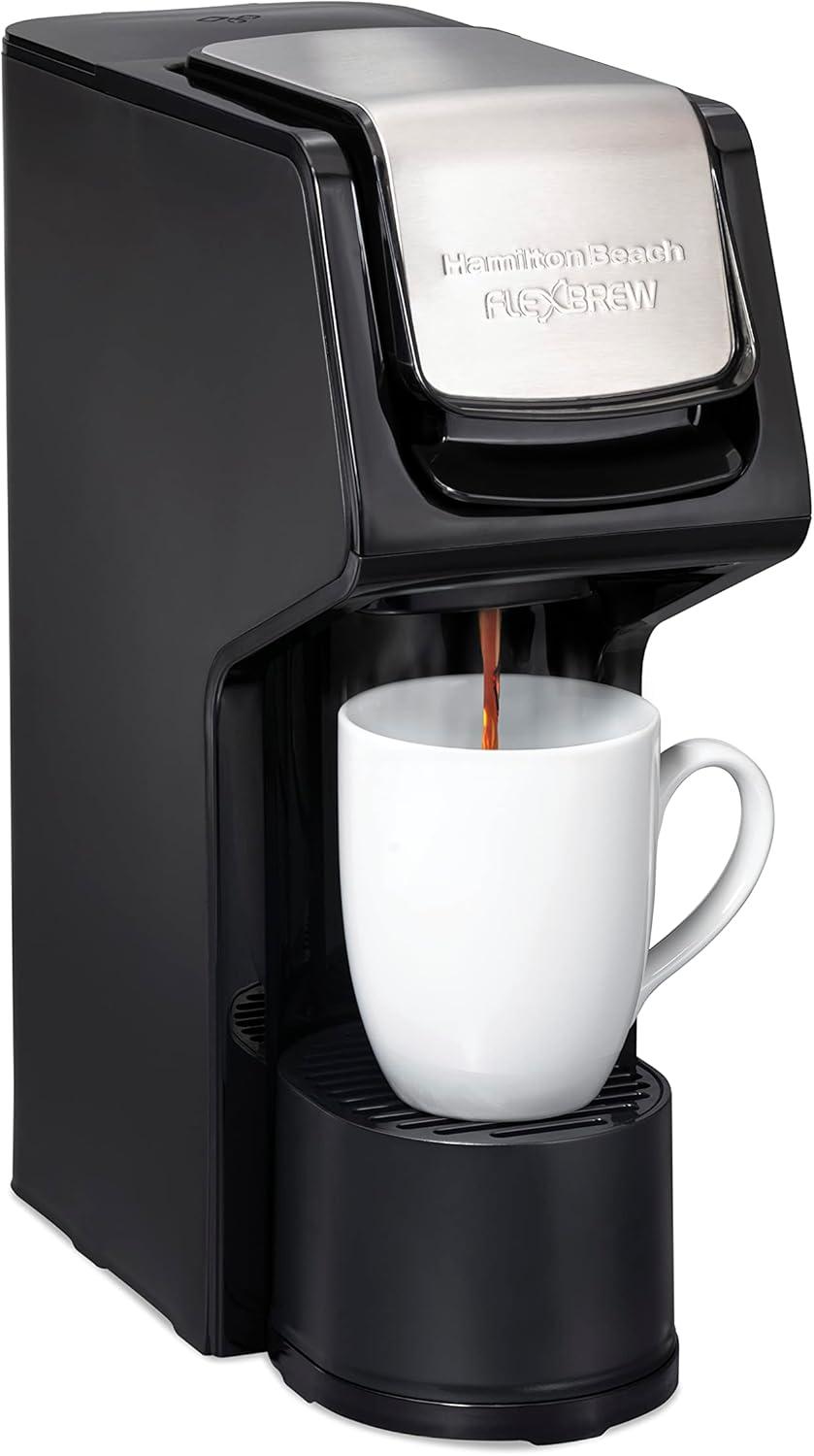 image:imageHamilton Beach 49918 FlexBrew SingleServe Coffee Maker Compatible with Pod Packs and Grounds 14 oz Black Stainless Fast BrewBlack Stainless Fast Brew