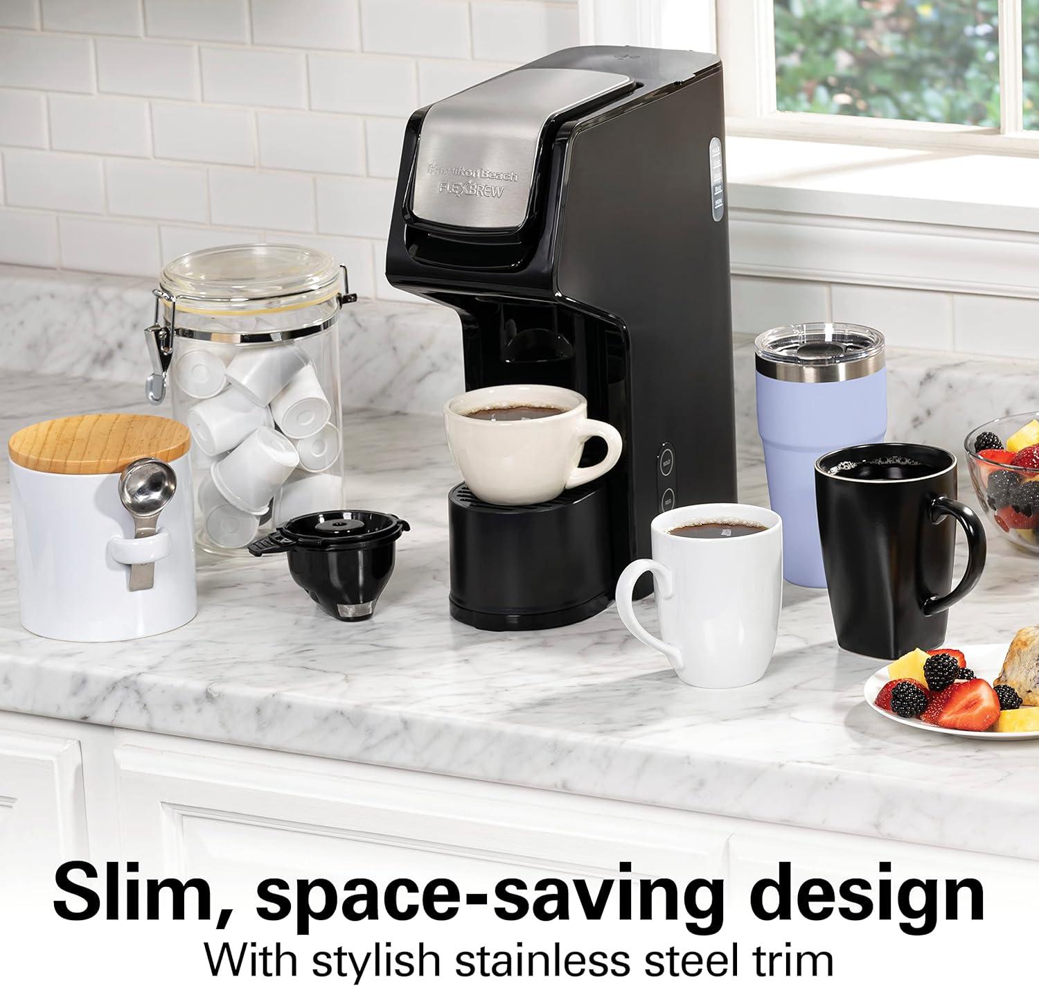 image:imageHamilton Beach 49918 FlexBrew SingleServe Coffee Maker Compatible with Pod Packs and Grounds 14 oz Black Stainless Fast BrewBlack Stainless Fast Brew