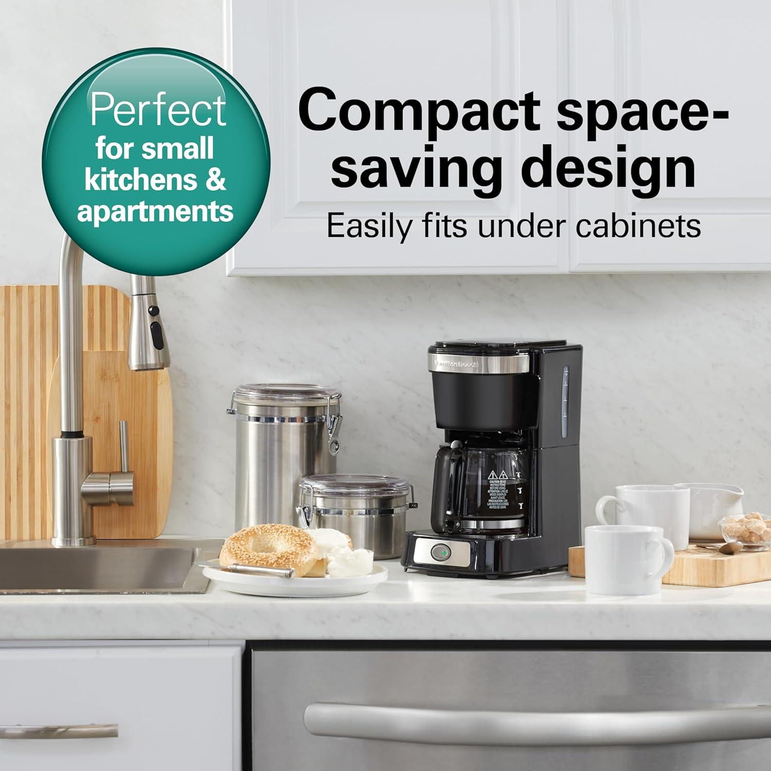 image:imageHamilton Beach 5 Cup Drip Coffee Maker with Easy FrontFill Basket Compact Design Programmable Clock Glass Carafe Auto Pause and Pour Black amp Stainless Steel 461115 Cup Works with Smart Plugs