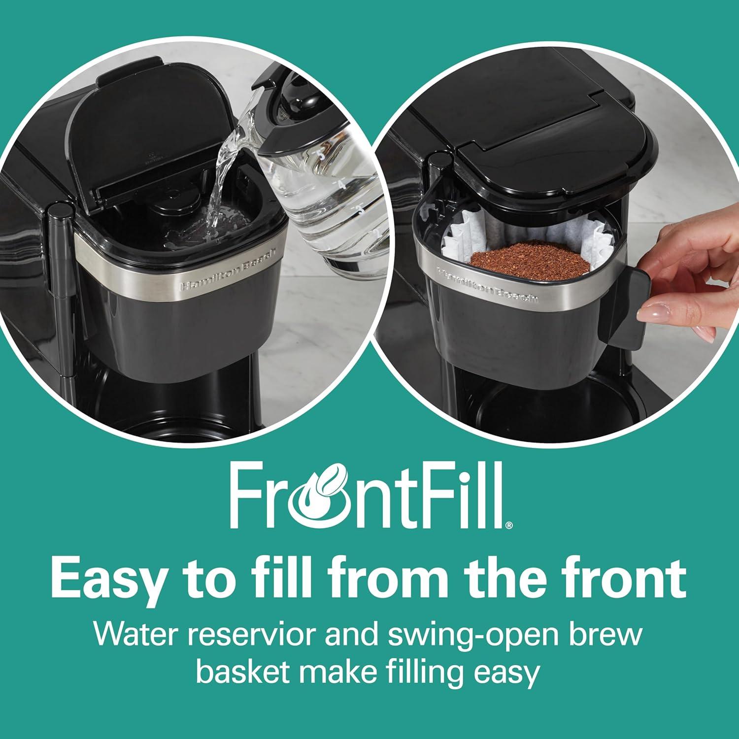 image:imageHamilton Beach 5 Cup Drip Coffee Maker with Easy FrontFill Basket Compact Design Programmable Clock Glass Carafe Auto Pause and Pour Black amp Stainless Steel 461115 Cup Works with Smart Plugs