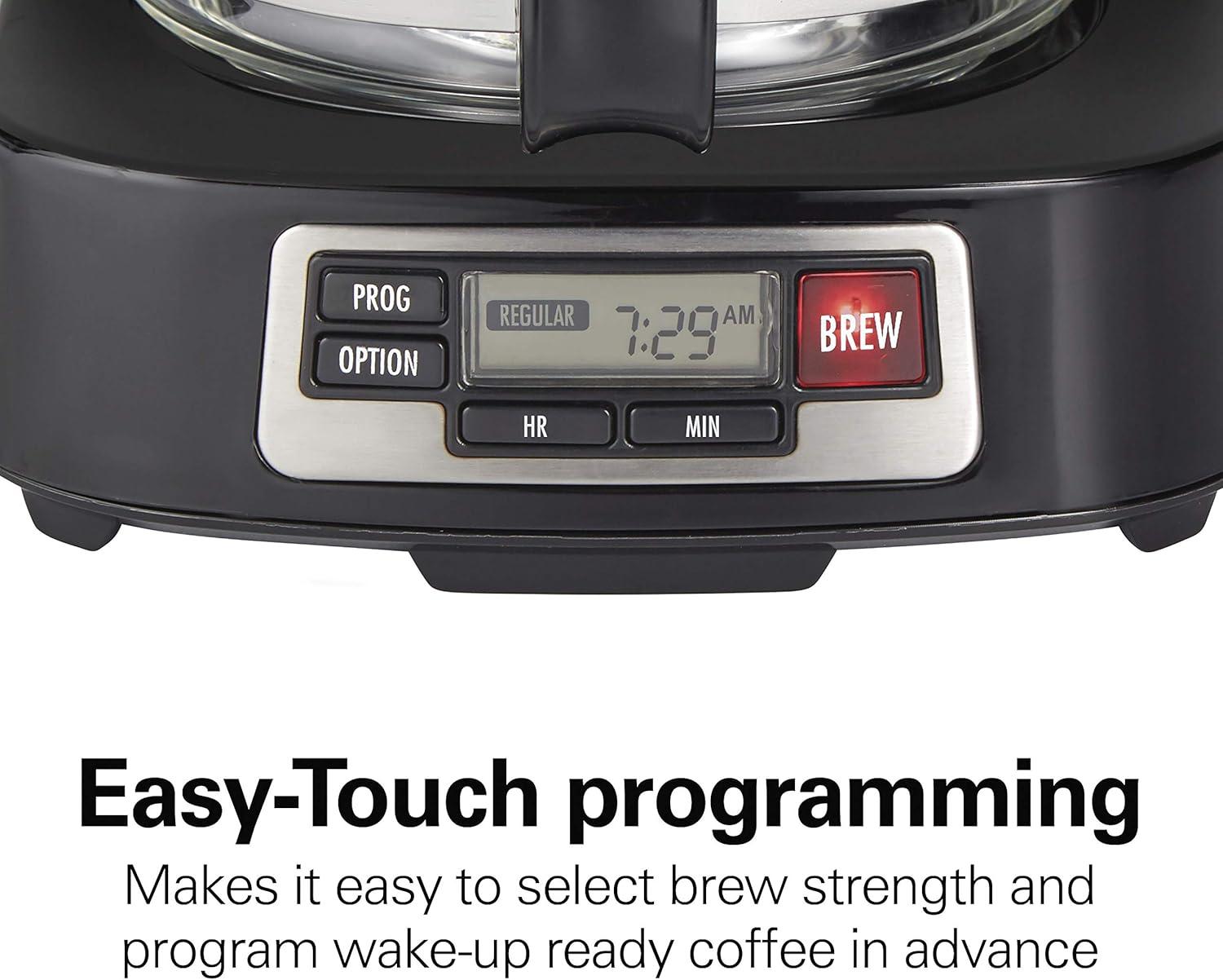 image:imageHamilton Beach 5 Cup Drip Coffee Maker with Easy FrontFill Basket Compact Design Programmable Clock Glass Carafe Auto Pause and Pour Black amp Stainless Steel 461115 Cup Programmable Clock