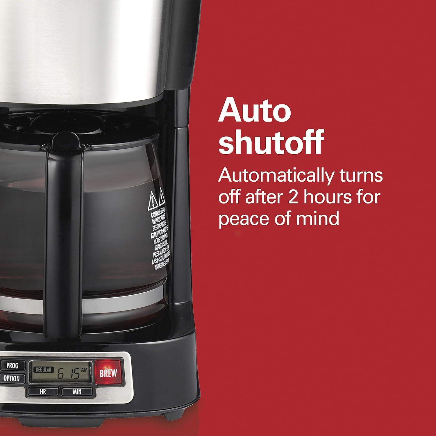 image:imageHamilton Beach 5 Cup Drip Coffee Maker with Easy FrontFill Basket Compact Design Programmable Clock Glass Carafe Auto Pause and Pour Black amp Stainless Steel 461115 Cup Programmable Clock