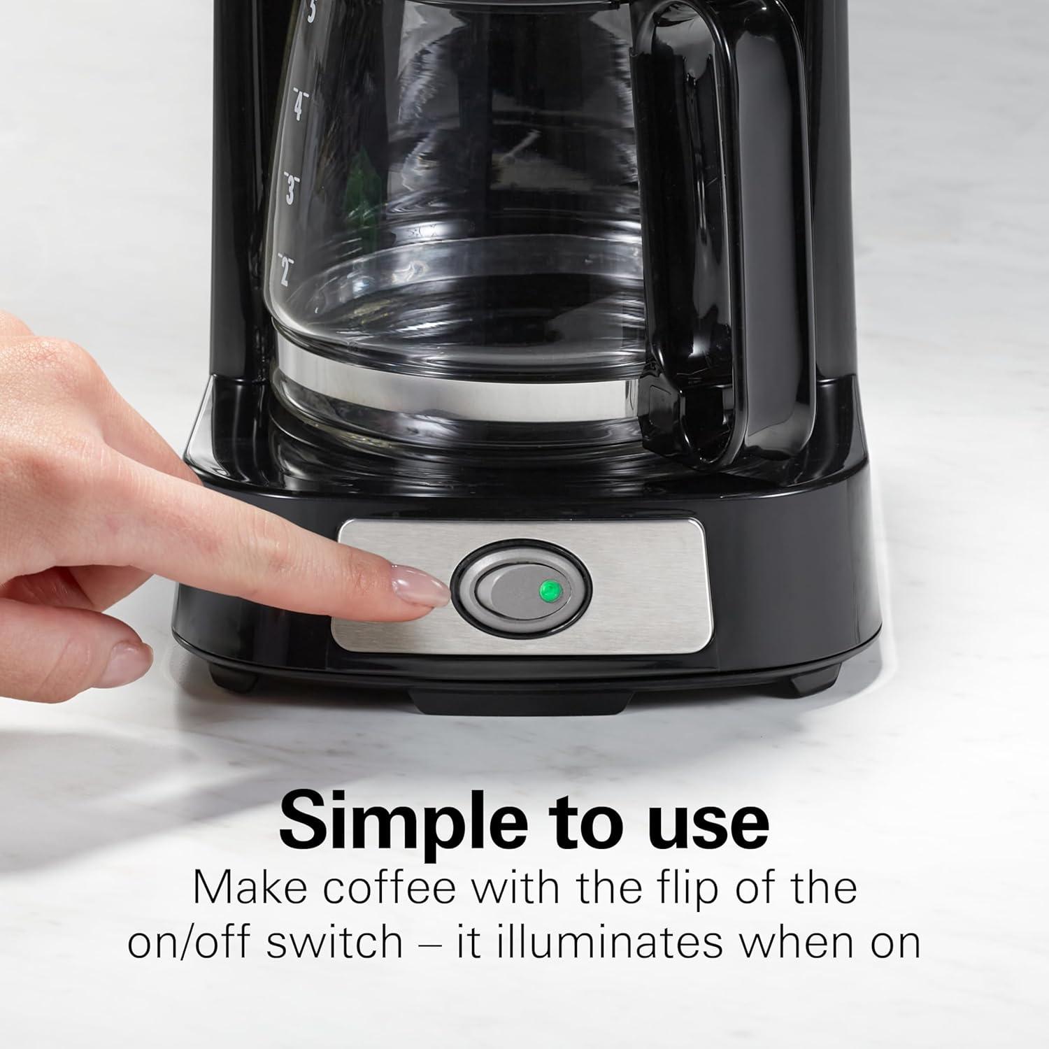 image:imageHamilton Beach 5 Cup Drip Coffee Maker with Easy FrontFill Basket Compact Design Programmable Clock Glass Carafe Auto Pause and Pour Black amp Stainless Steel 461115 Cup Works with Smart Plugs