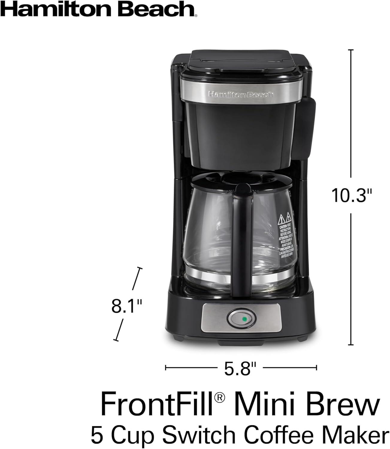 image:imageHamilton Beach 5 Cup Drip Coffee Maker with Easy FrontFill Basket Compact Design Programmable Clock Glass Carafe Auto Pause and Pour Black amp Stainless Steel 461115 Cup Works with Smart Plugs