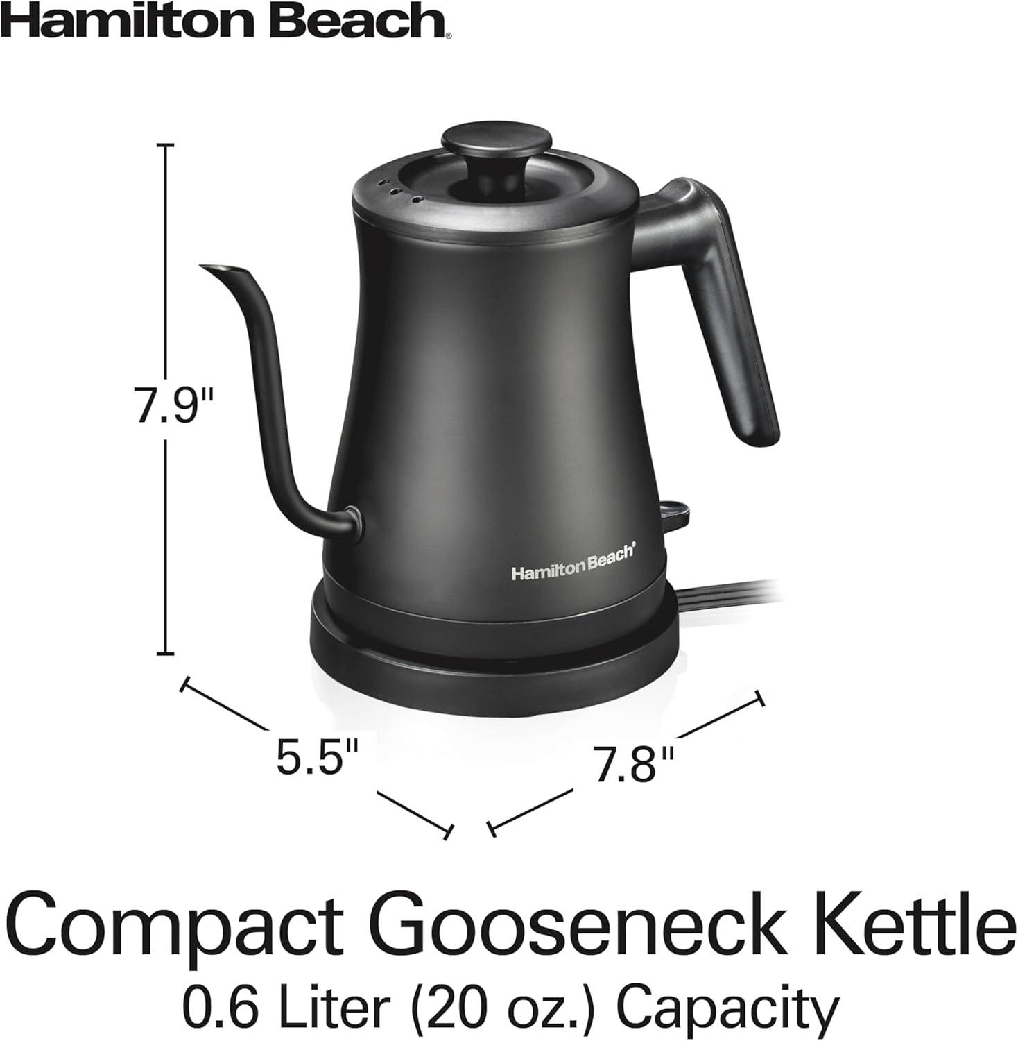 image:imageHamilton Beach Compact 20 oz 06 Liter Gooseneck Electric Kettle for Boiling Water Pour Over Coffee Tea Ultra Fast Heating With 1200 Watts Stainless Steel BPAFree Interior Black 4104506 Quarts