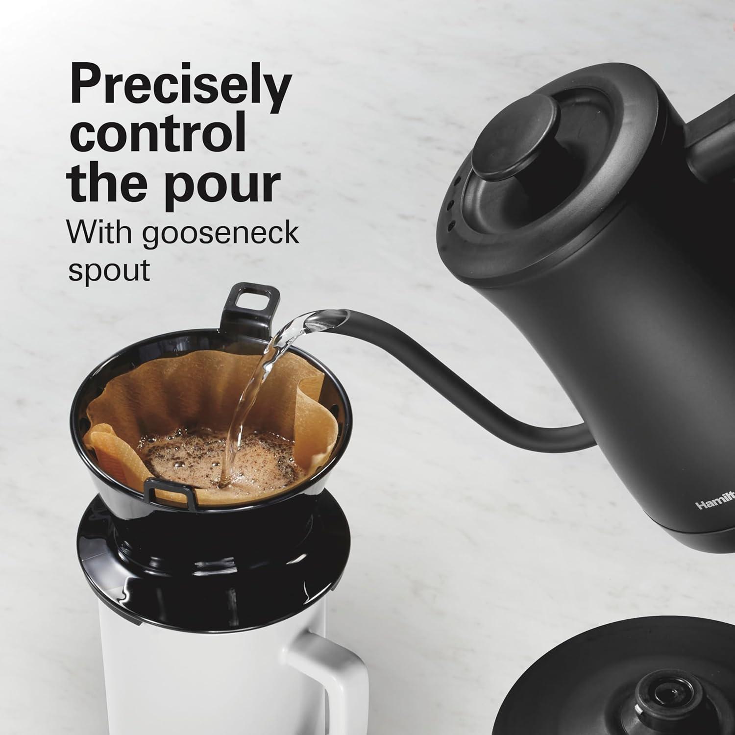 image:imageHamilton Beach Compact 20 oz 06 Liter Gooseneck Electric Kettle for Boiling Water Pour Over Coffee Tea Ultra Fast Heating With 1200 Watts Stainless Steel BPAFree Interior Black 4104506 Quarts