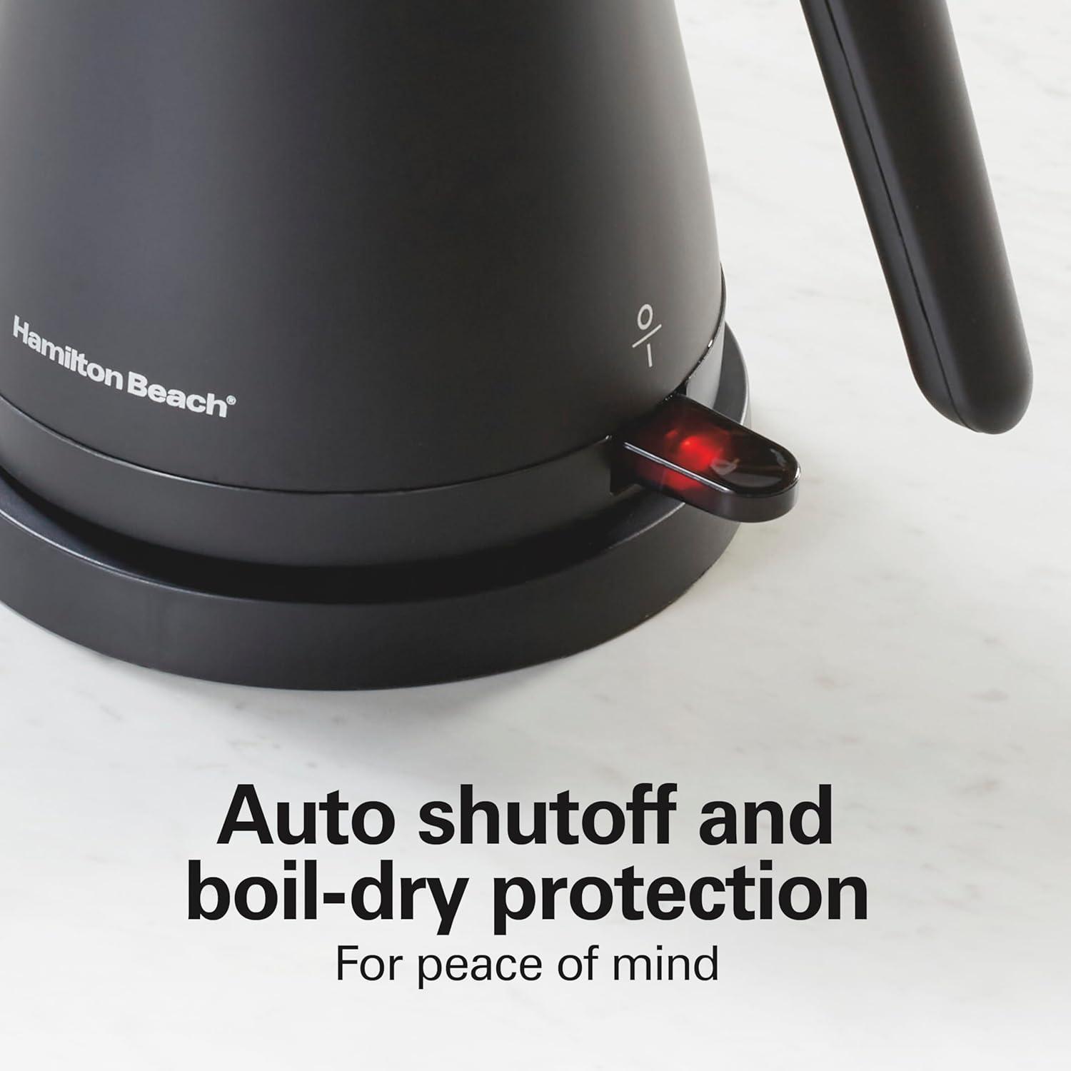 image:imageHamilton Beach Compact 20 oz 06 Liter Gooseneck Electric Kettle for Boiling Water Pour Over Coffee Tea Ultra Fast Heating With 1200 Watts Stainless Steel BPAFree Interior Black 4104506 Quarts