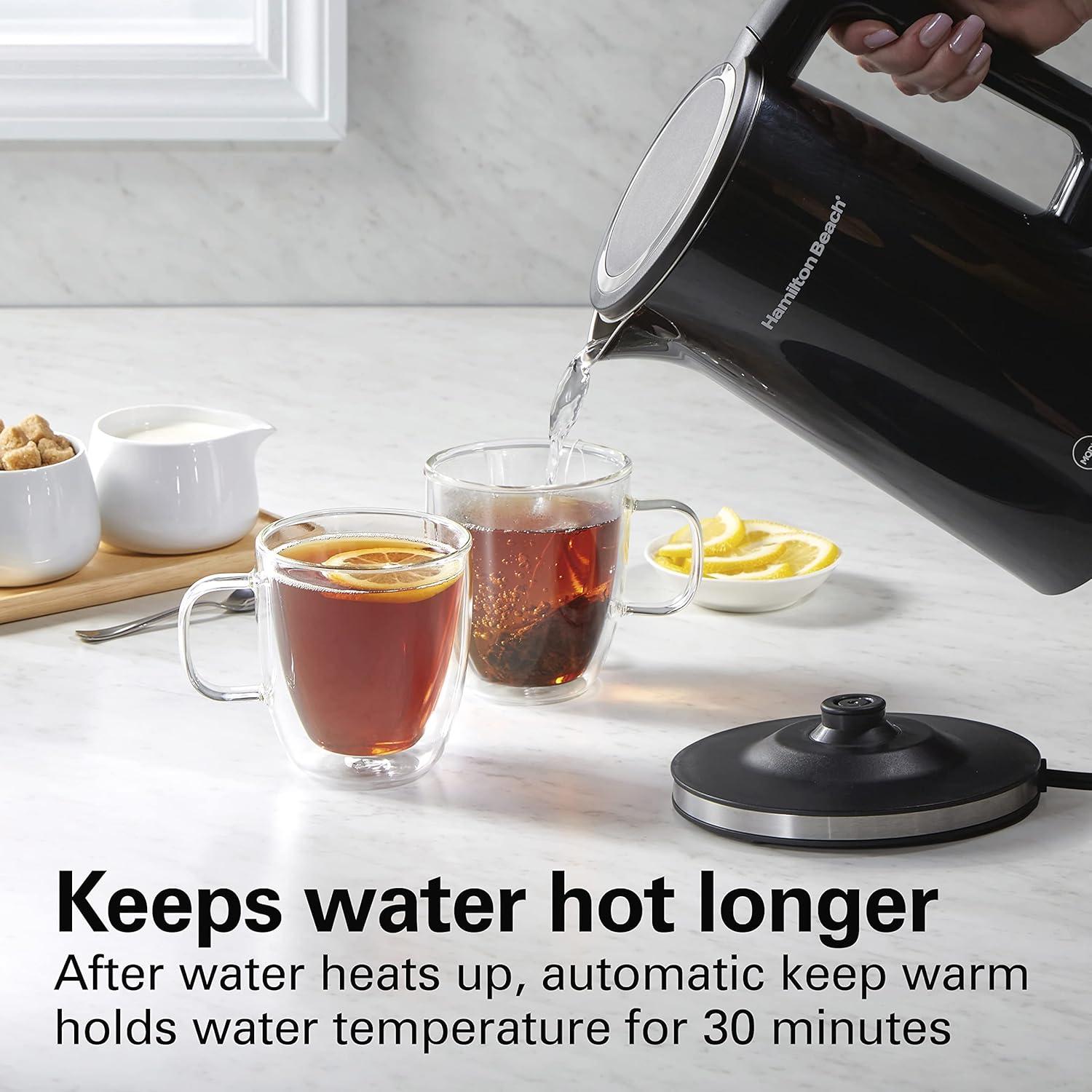 image:imageHamilton Beach Digital Temperature Control Electric Tea Kettle Hot Water Boiler amp Heater 17L 5 Preset Modes Keep Warm Fast Boil 1500 Watts BPA Free CoolTouch Exterior Black 4103318 Quarts