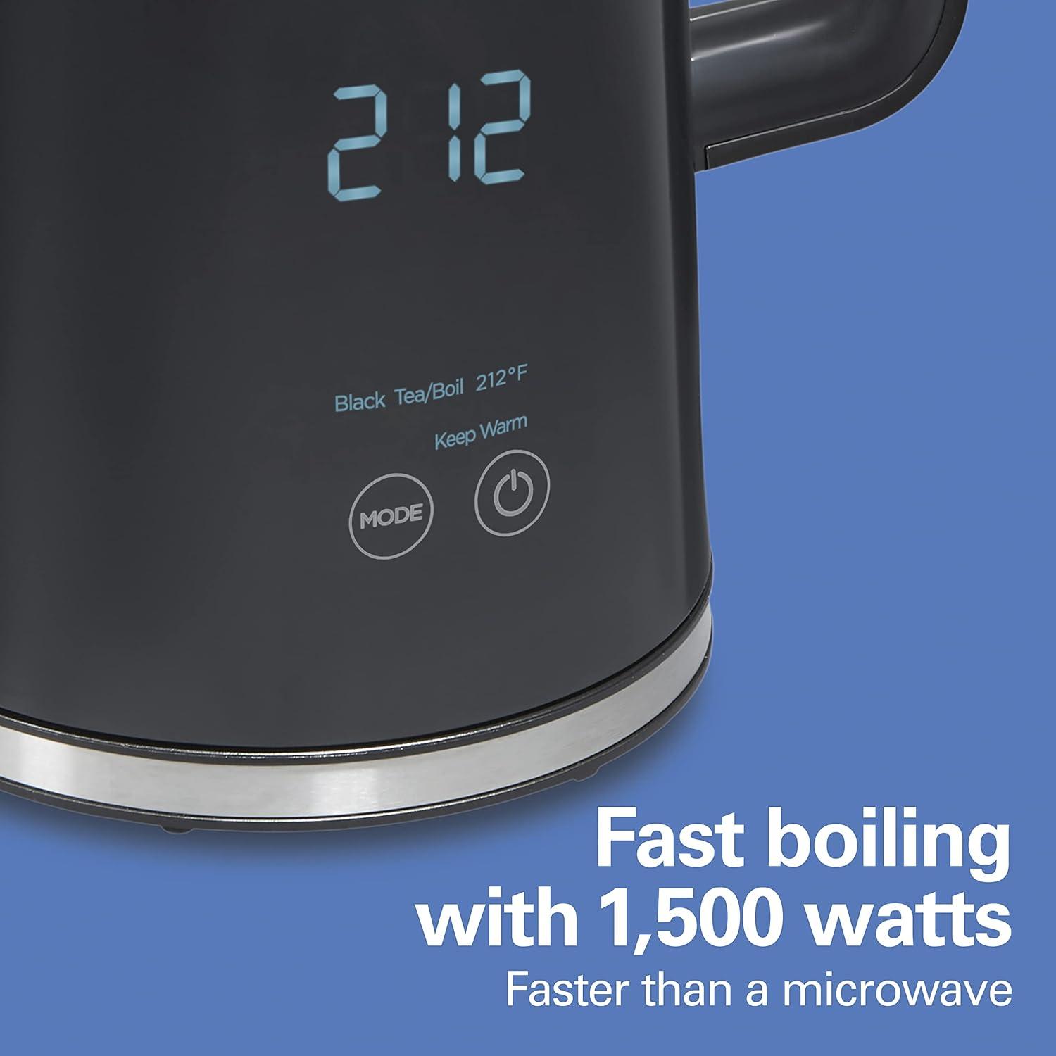 image:imageHamilton Beach Digital Temperature Control Electric Tea Kettle Hot Water Boiler amp Heater 17L 5 Preset Modes Keep Warm Fast Boil 1500 Watts BPA Free CoolTouch Exterior Black 4103318 Quarts