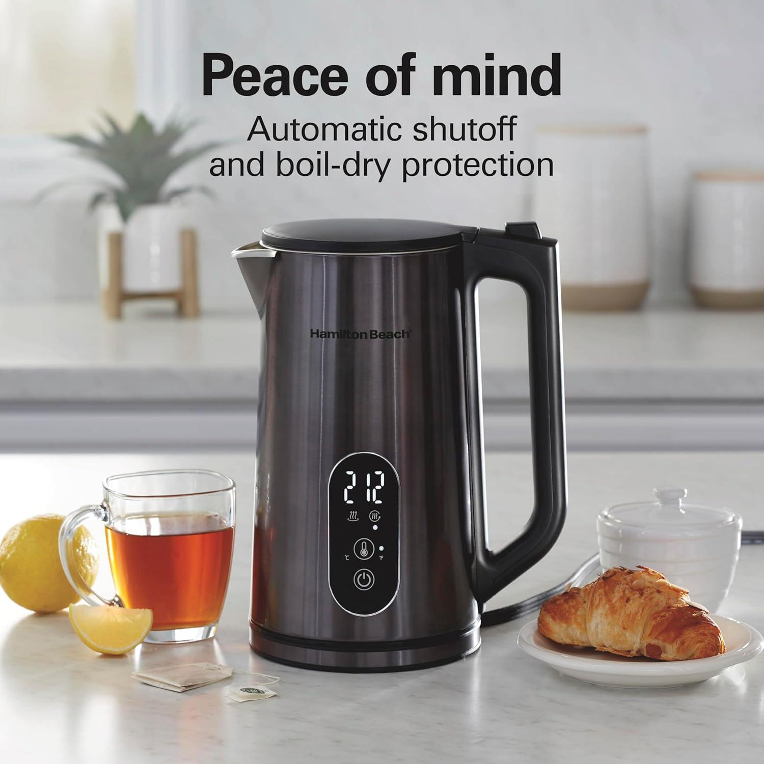 image:imageHamilton Beach Digital Temperature Control Electric Tea Kettle Hot Water Boiler amp Heater 17L 5 Preset Modes Keep Warm Fast Boil 1500 Watts BPA Free Double Wall Construction Black 40851