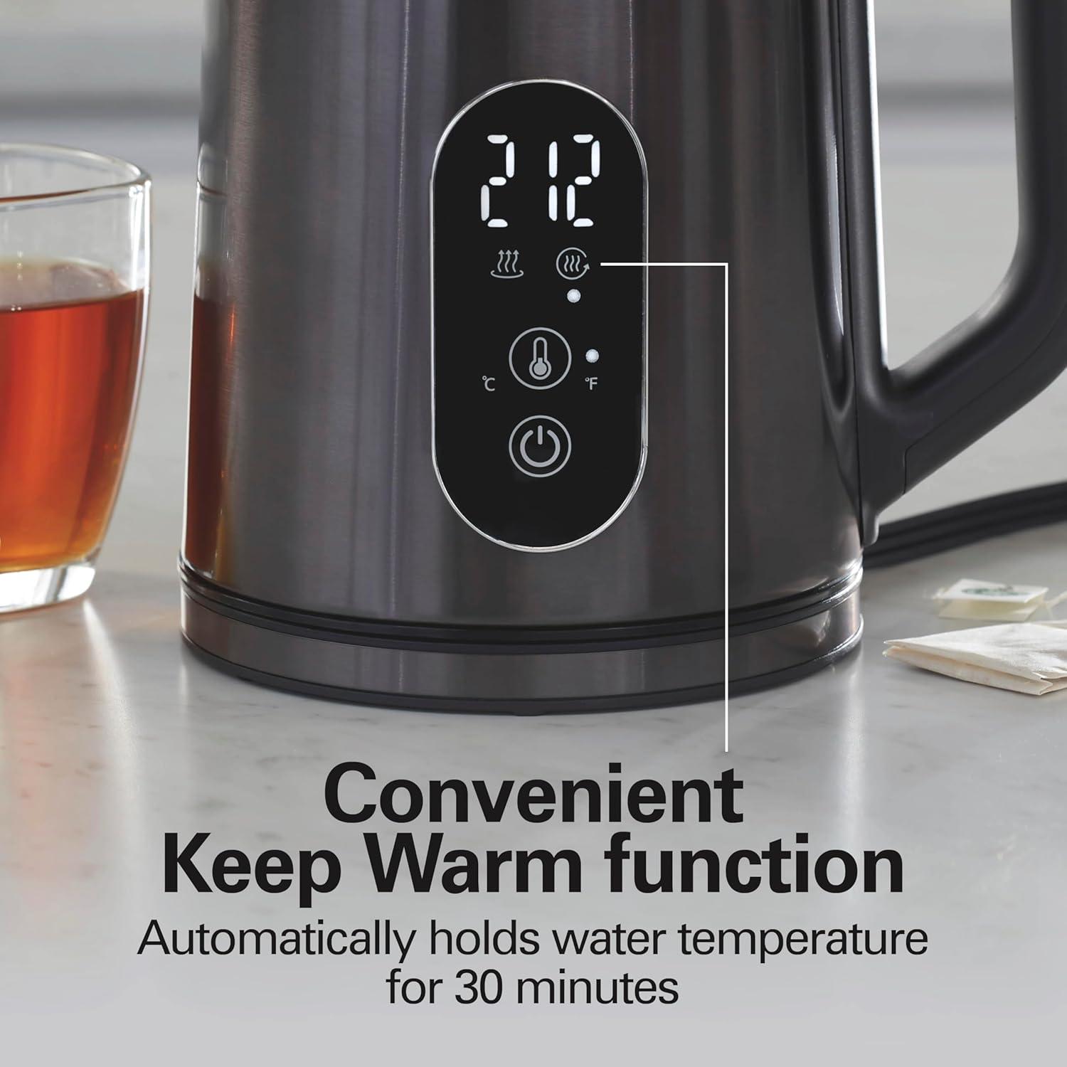 image:imageHamilton Beach Digital Temperature Control Electric Tea Kettle Hot Water Boiler amp Heater 17L 5 Preset Modes Keep Warm Fast Boil 1500 Watts BPA Free Double Wall Construction Black 40851